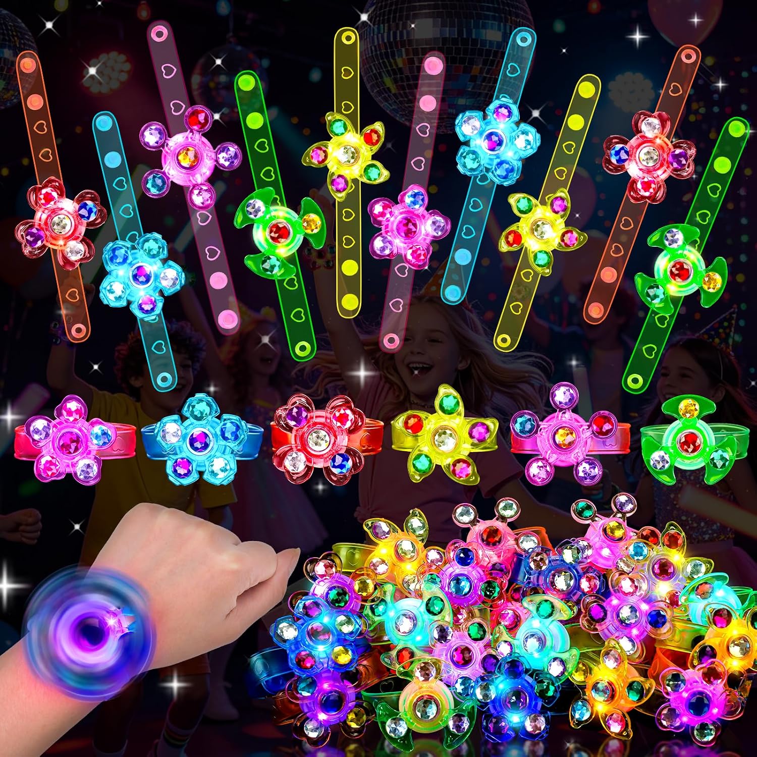 Detalle de Thremhoo 48-Piece LED Light-Up Fidget Spinner Bracelets for Party Favours