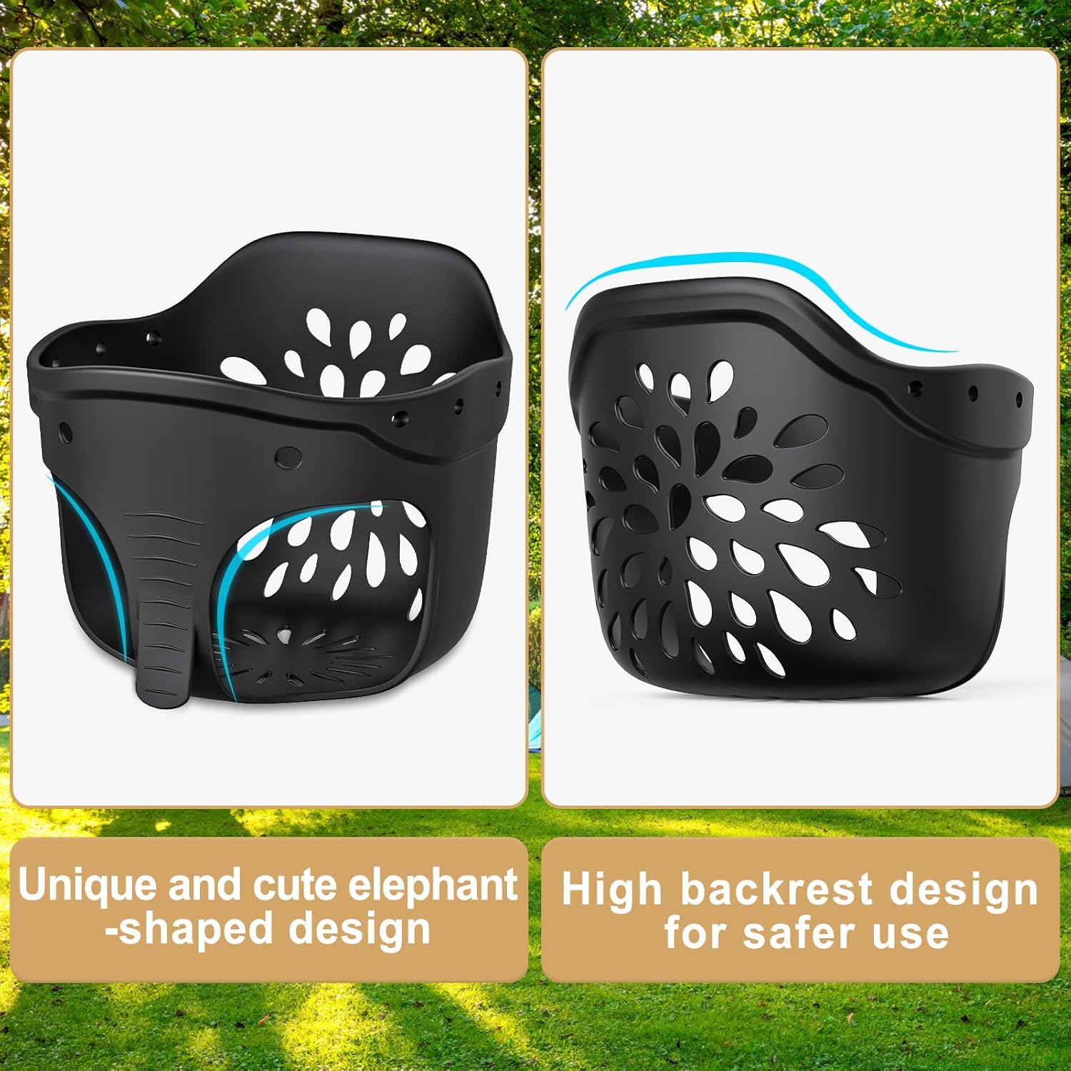 Detalle 2 de Dolibest Swing Seat Kids Soft Plastic Bucket Swing (Black Elephant) with High Back & Adjustable 130–200cm Rope