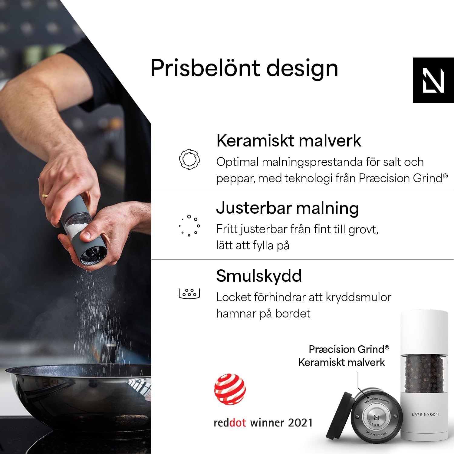 Thumbnail 1 de LARS NYSØM Sjæl salt- och pepparkvarnar i rostfritt stål, justerbar keramisk malning