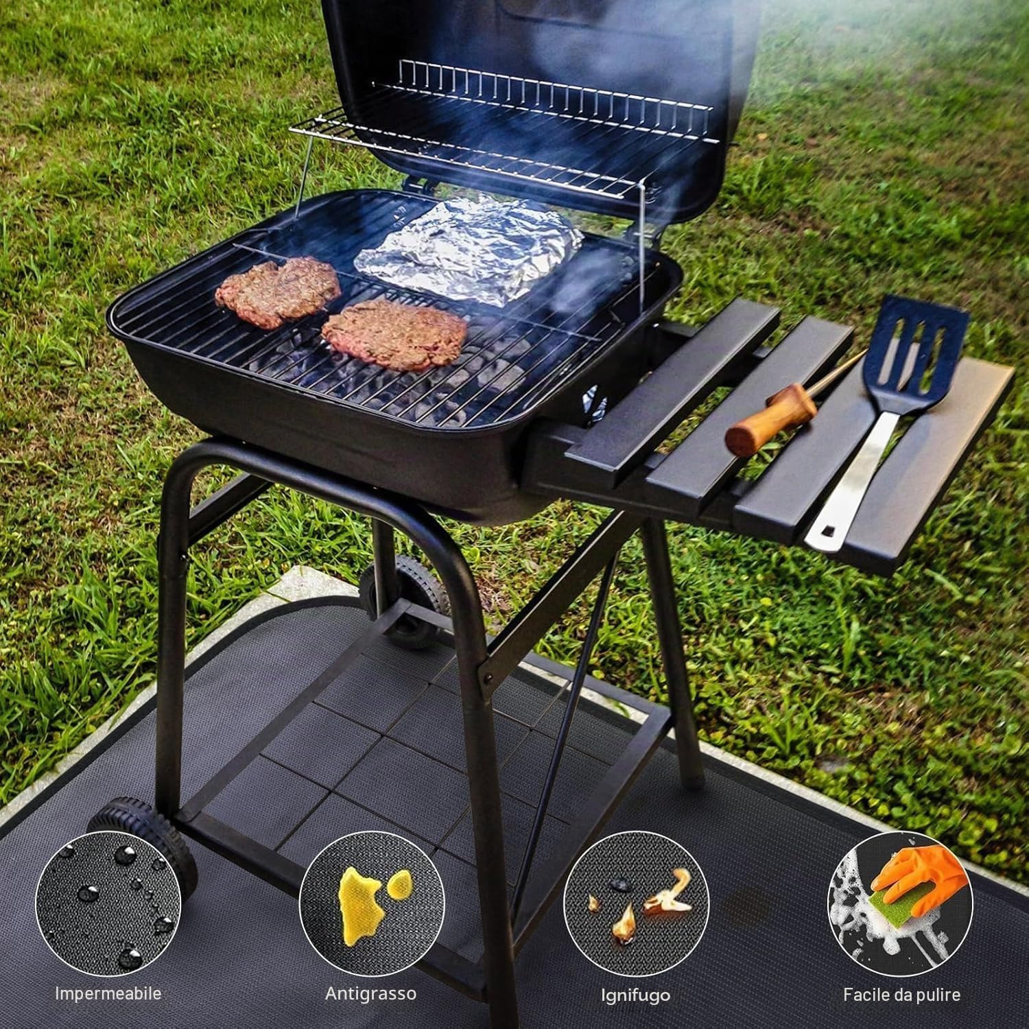 Detalle de Alckijy Tappetino ignifugo 100x150 cm: protezione anticalore versatile per barbecue, camino e pavimenti
