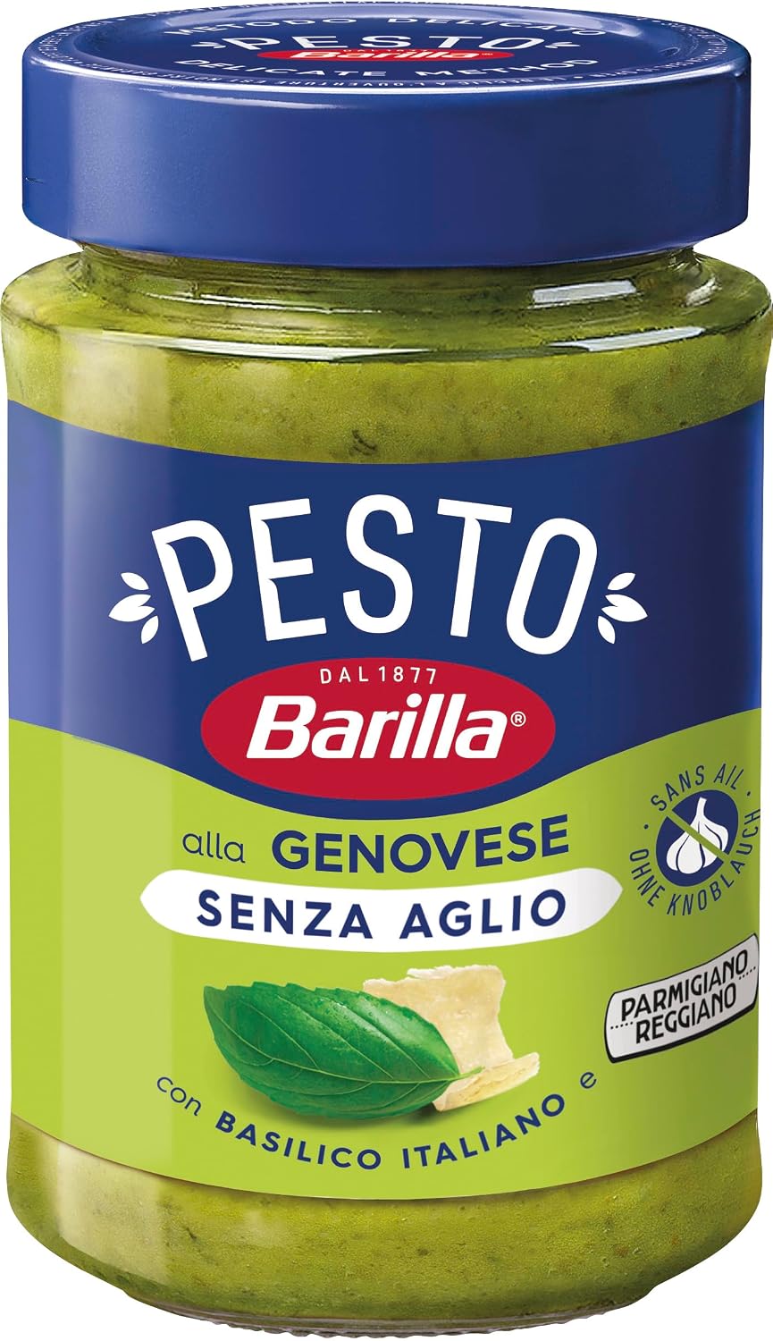 Detalle 2 de Barilla Pesto alla Genovese ohne Knoblauch 190 g – glutenfrei, cremig, 100% Basilikum aus Italien