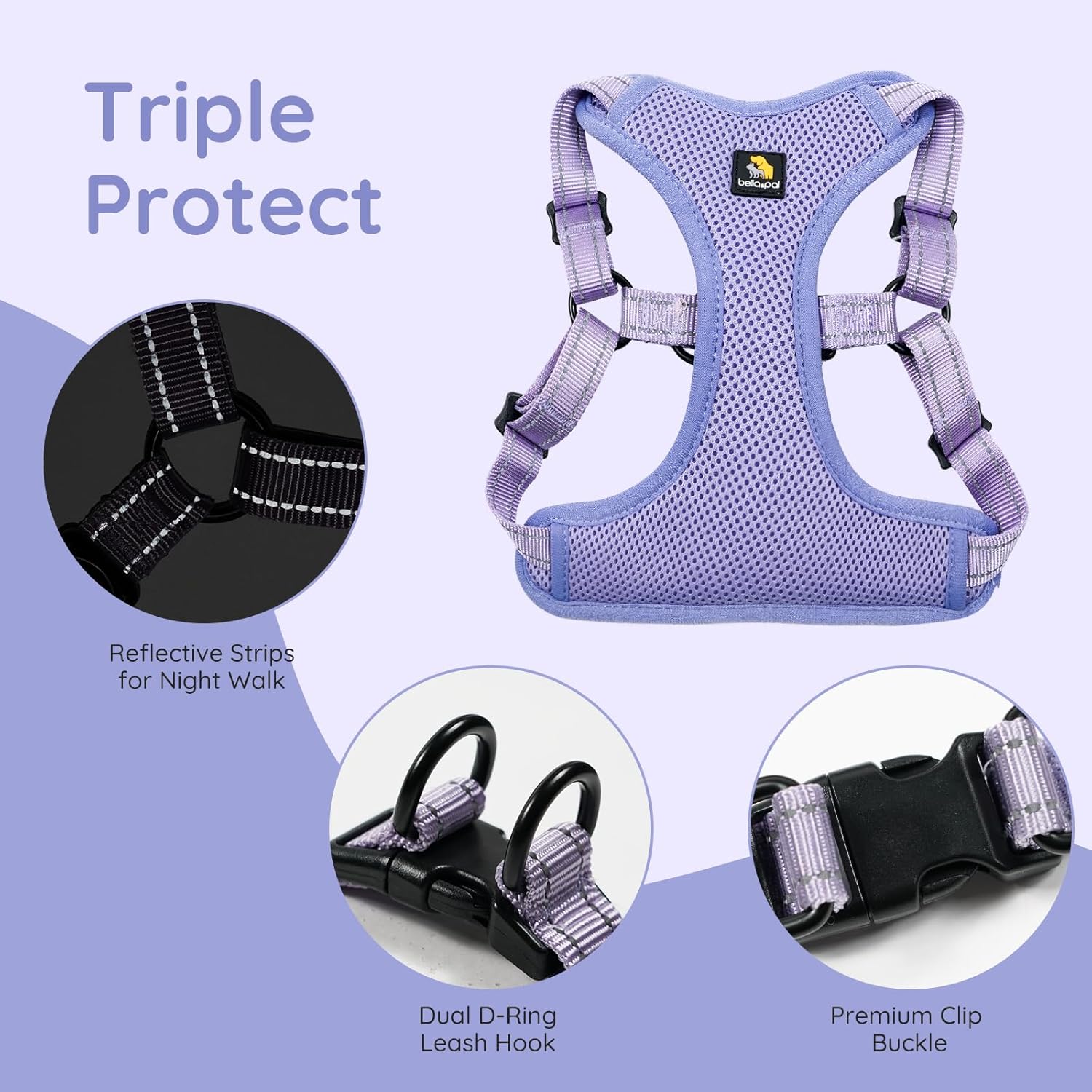 Detalle de BELLA & PAL Dog Harness and Leash Set — Adjustable Step-in No-Pull Vest for XS to Medium Dogs