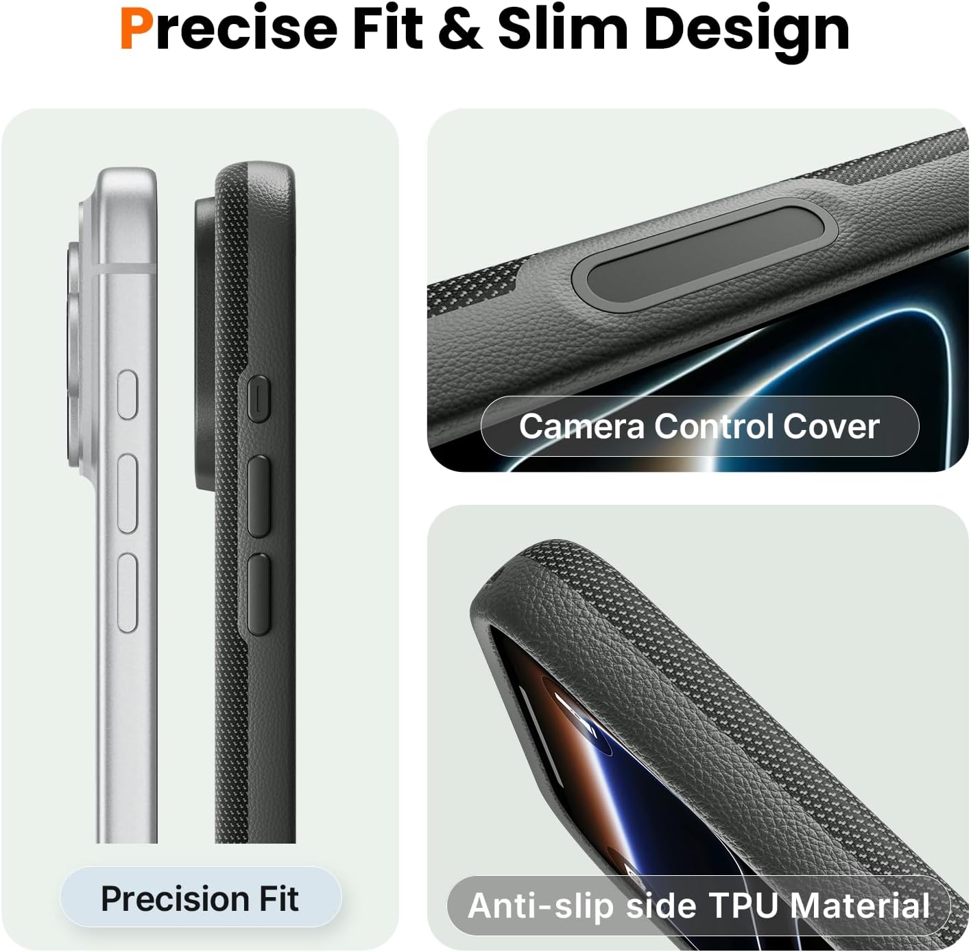 Detalle de Mkeke iPhone 18 Pro Techwoven Case, MagSafe Compatible, Black