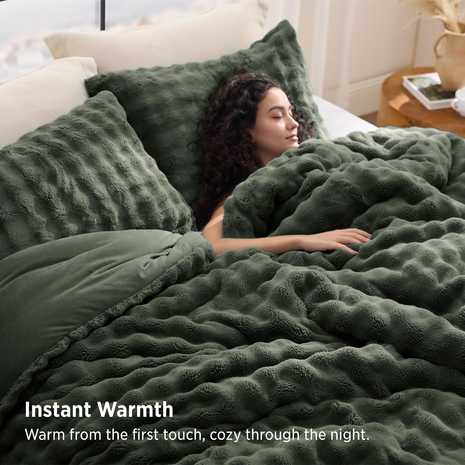 Detalle de Bedsure BB649B3 Queen Bubble Comforter Set, Double-Sided Flannel, 90" x 90