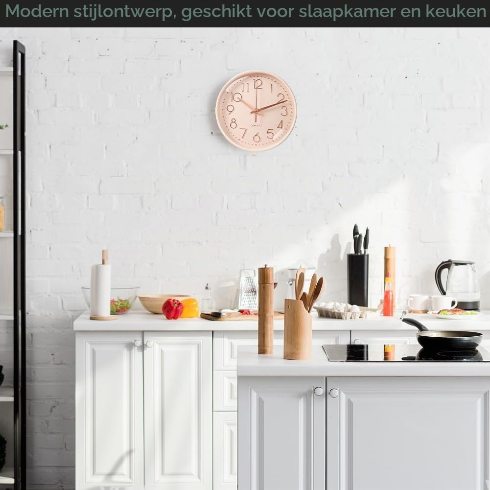 Detalle 2 de Aolso 5720799 stille wandklok, 20 cm, roze en roségoud