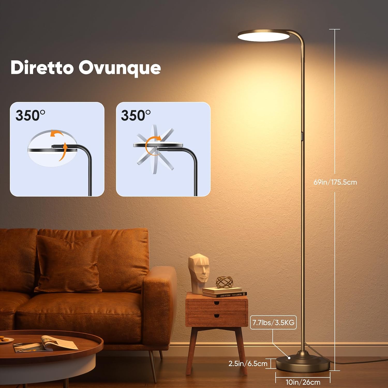 Detalle 2 de SIBRILLE 36W Lampada da Terra Salotto: design moderno, controllo tactile e LED dimmerabile