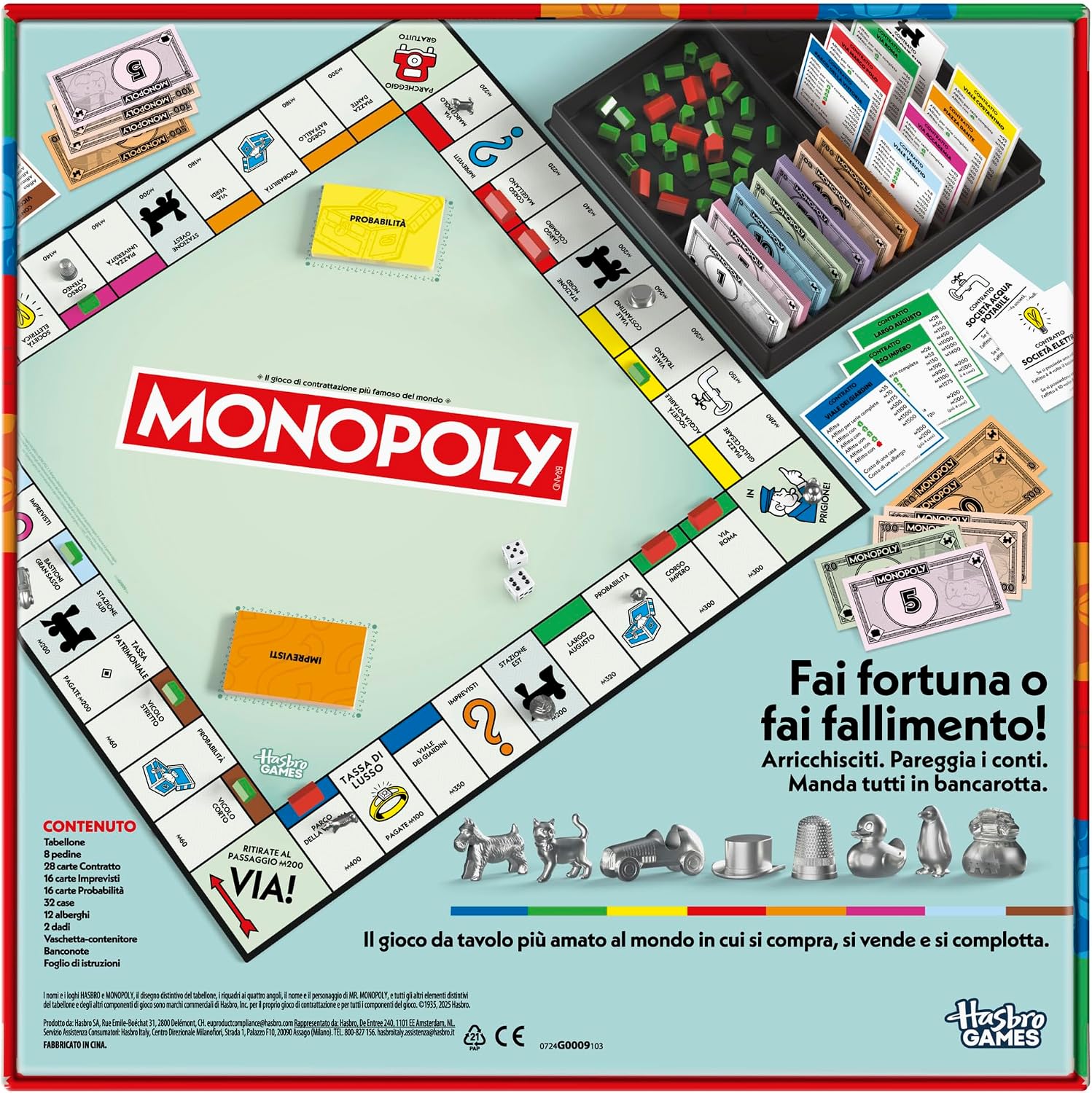 Detalle 2 de Monopoly Hasbro Gaming (edizione in italiano) da tavolo per famiglie e amici, 2-6 giocatori, per bambini dagli 8 anni