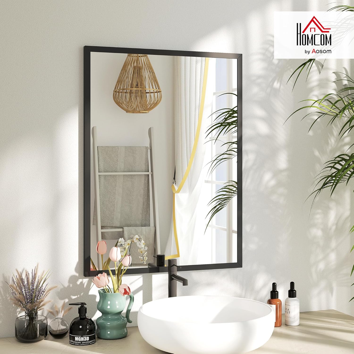 Thumbnail 1 de HOMCOM Miroir Mural Rectangulaire 60 x 80 cm — Cadre Noir en MDF