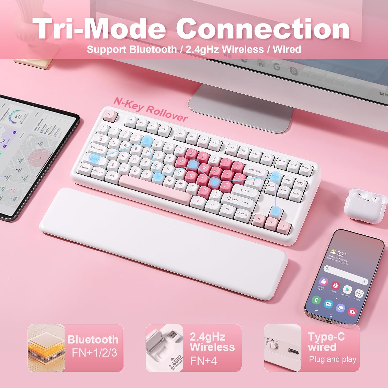 Thumbnail 2 de YUNZII B87 Drahtlose Mechanische Tastatur (QMK/VIA, Gasket, RGB) – 87 Tasten, BT 5.0/2,4G/USB‑C