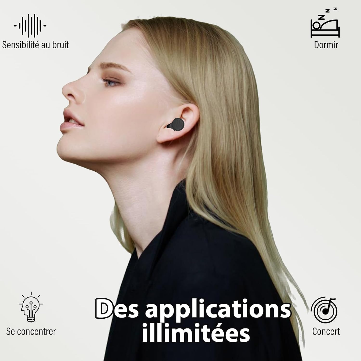 Detalle 2 de Boule quies – Bouchon d’oreille réutilisable antibruit avec 7 embouts en silicone