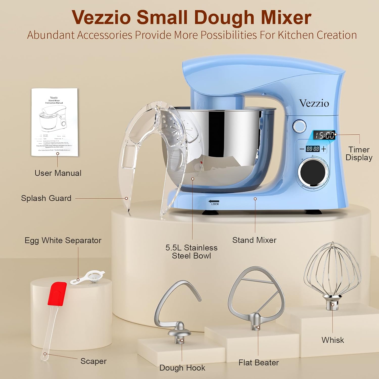 Thumbnail 6 de Vezzio Small Stand Mixer 1500W 5.5L