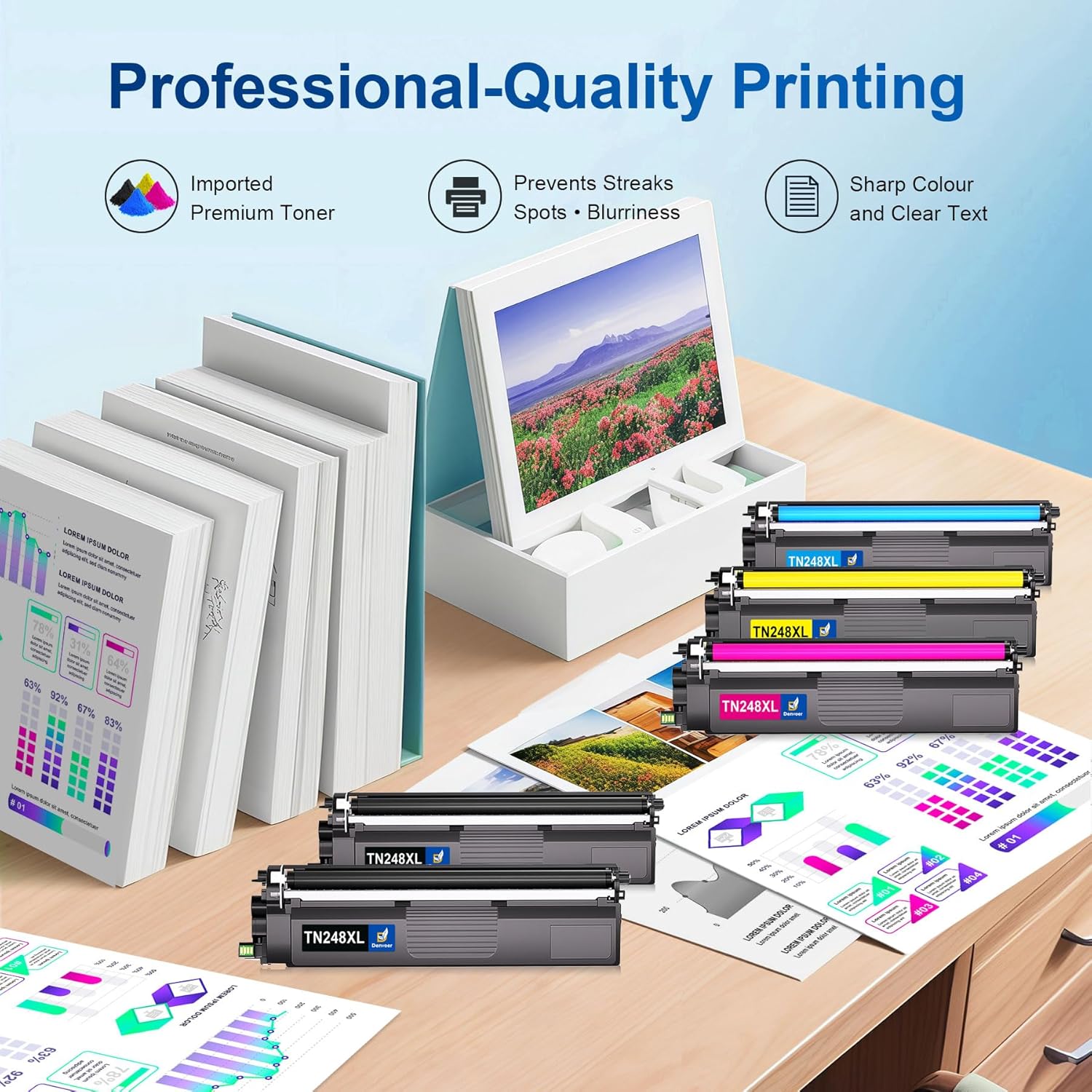 Detalle de Denvoer TN248XL Toner Cartridges – 4 Colour Pack for Brother HL-L3220/C/DCP-L3560/CDW Series