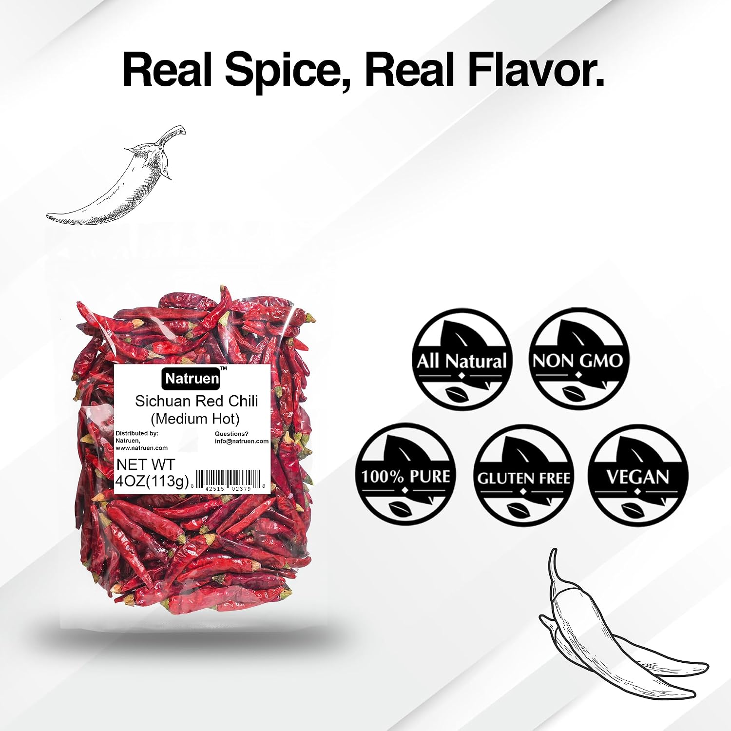 Detalle de Natruen Dried Sichuan Red Chili Pods, 4 oz, Medium-Hot Whole Chilies