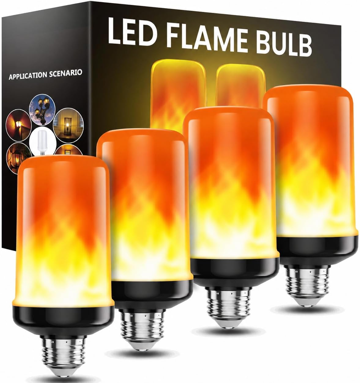 Detalle de hyrion QHFN4 LED Flame Light Bulbs, 4-Pack, E26 Base, 4 Modes