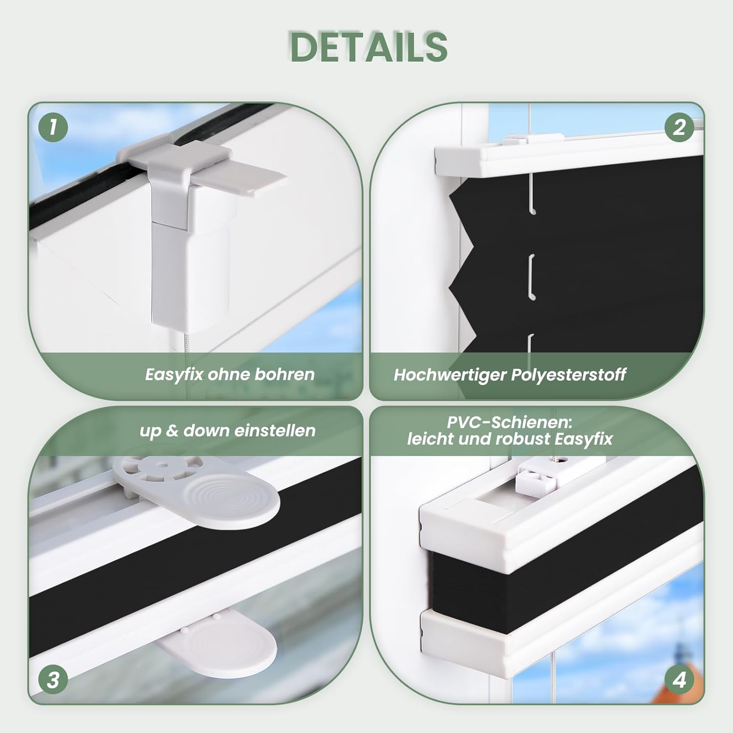 Thumbnail 2 de Zarnan Plissee ohne Bohren Blickdicht UV-Schutz & Lichtfilterung 80x200 cm (Klemmfix, Easyfix)