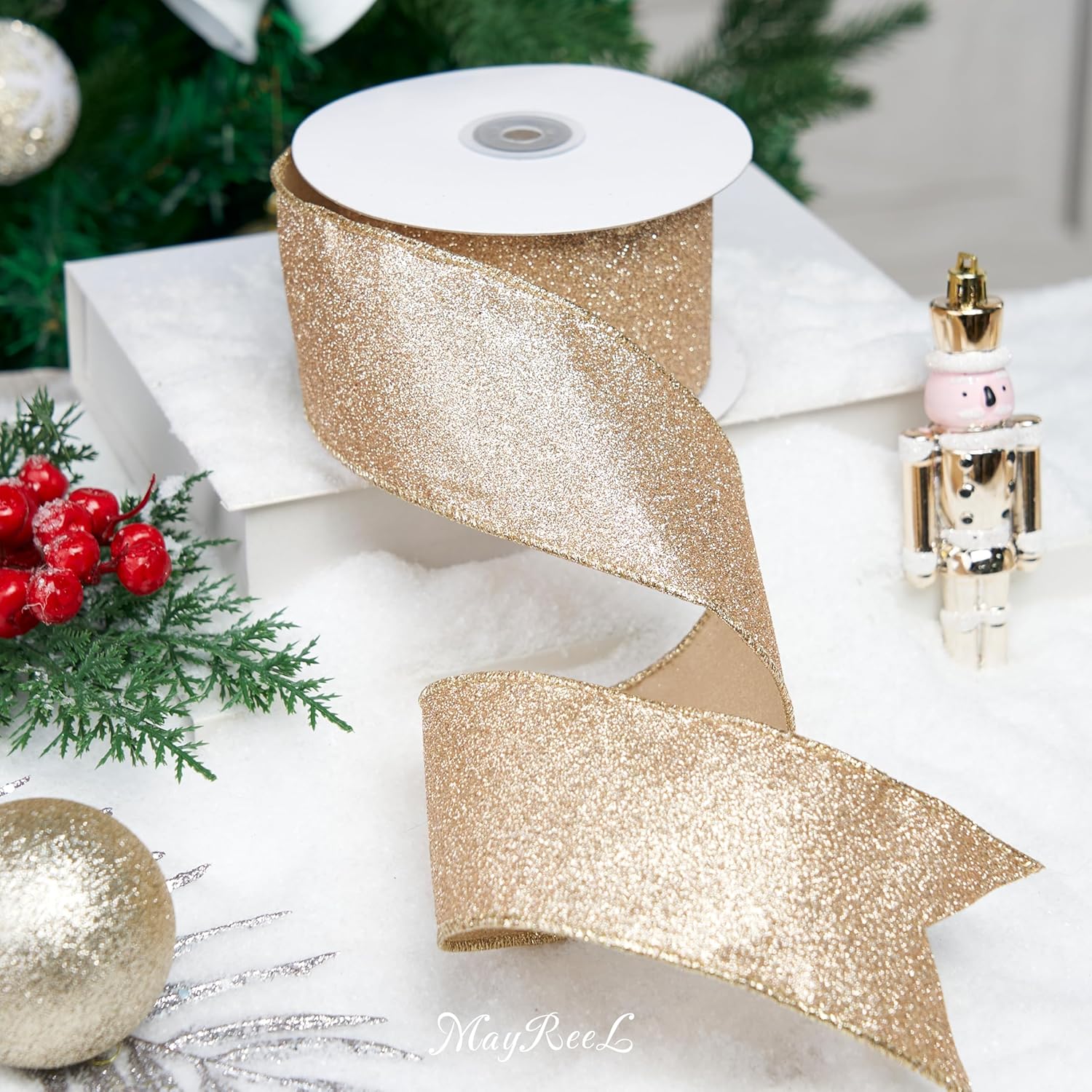 Thumbnail 2 de MAYREEL 1.5-inch White Wired Ribbon 10 yards 🎀