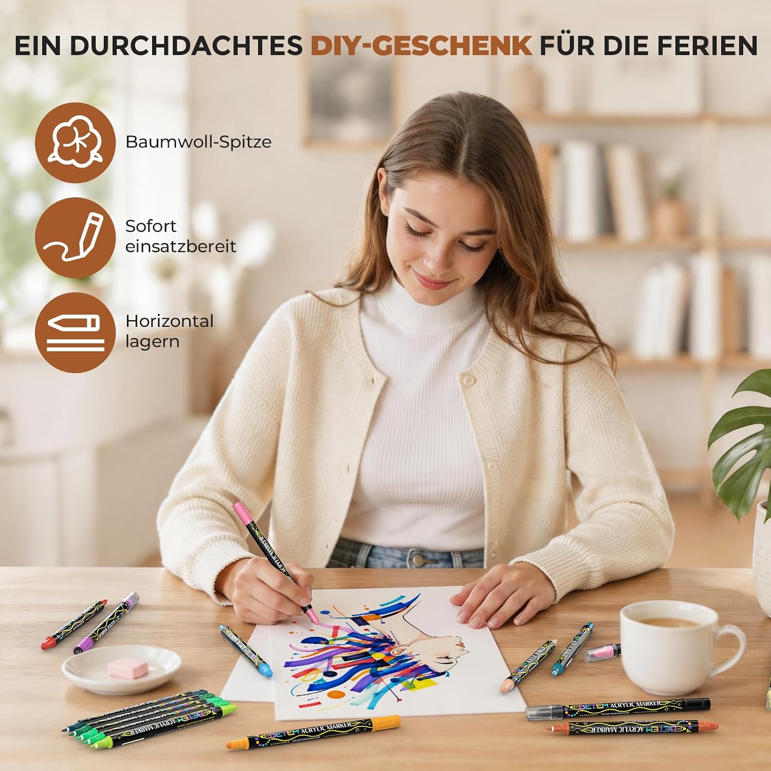 Thumbnail 6 de Betem 36 Farben Acrylstifte mit Doppelspitze – hochwertige Acrylmarker für Stein, Holz, Leinwand, Glas und Keramik (wasserfest)