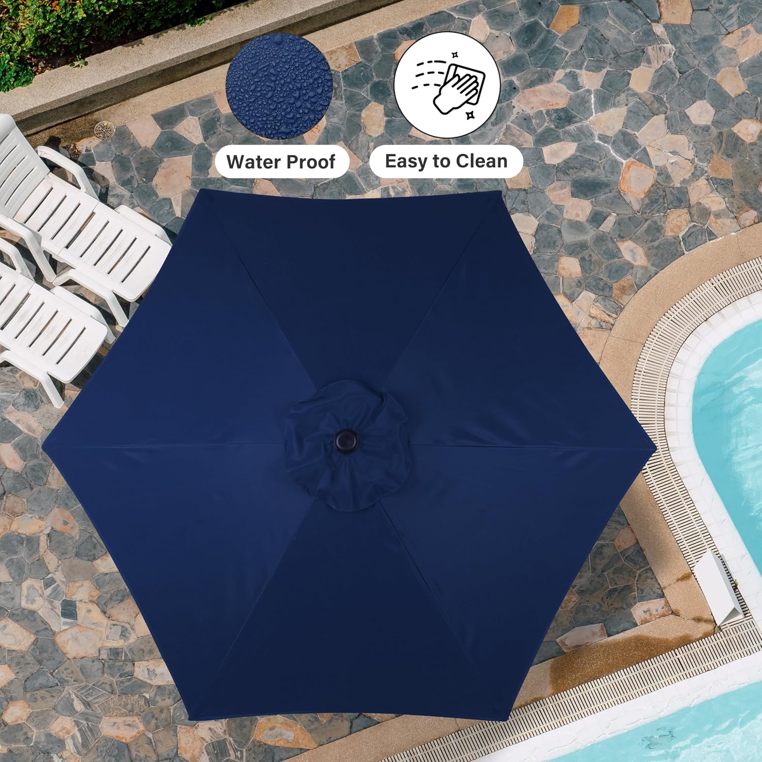 Detalle de Simple Deluxe 2.28M Patio Umbrella: Durable 6-Rib Outdoor Market Table Shade with Push Button Tilt/Crank in Dark Blue