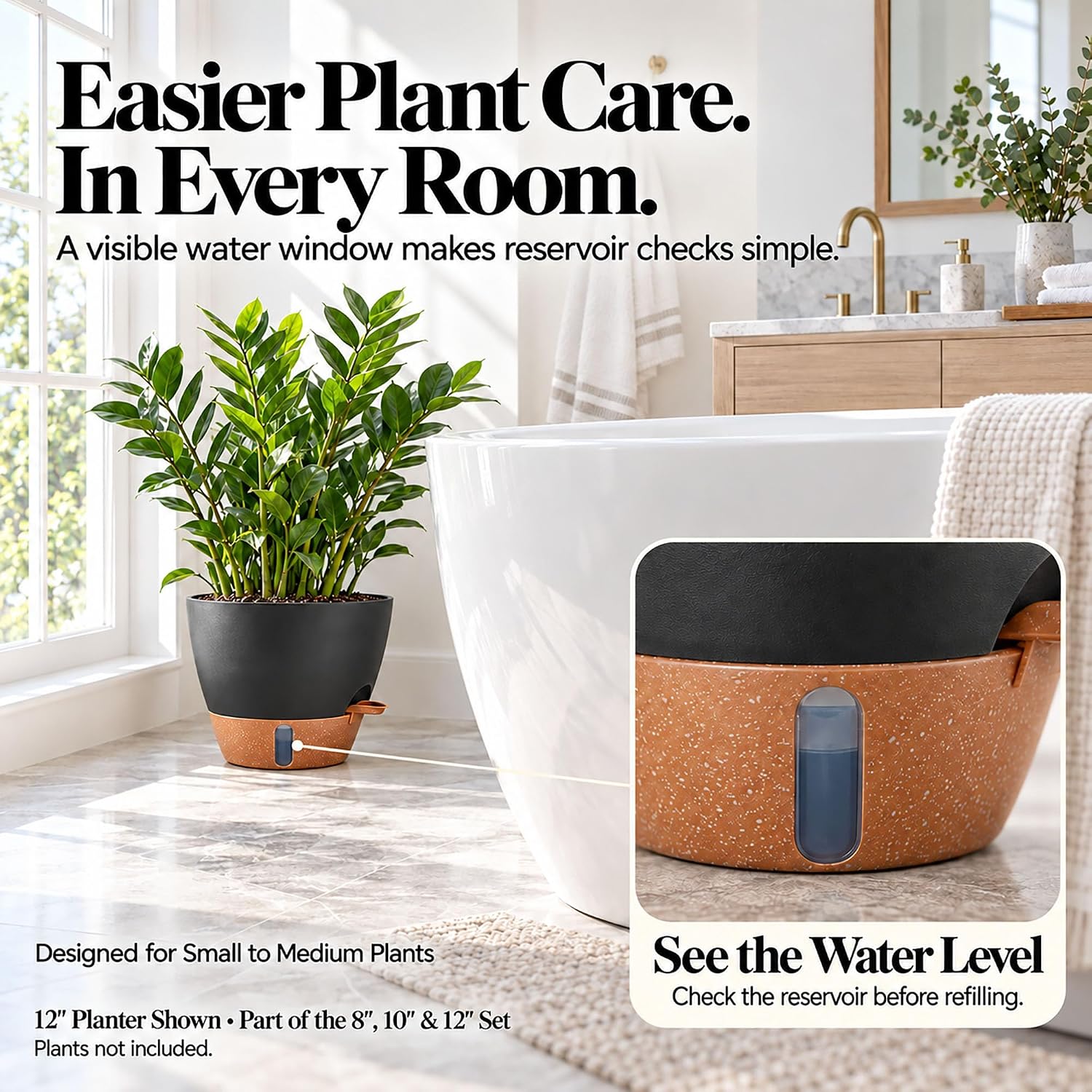 Detalle 2 de Fielda Self-Watering Plant Pots, 8/10/12-Inch Set with Water-Level Indicator