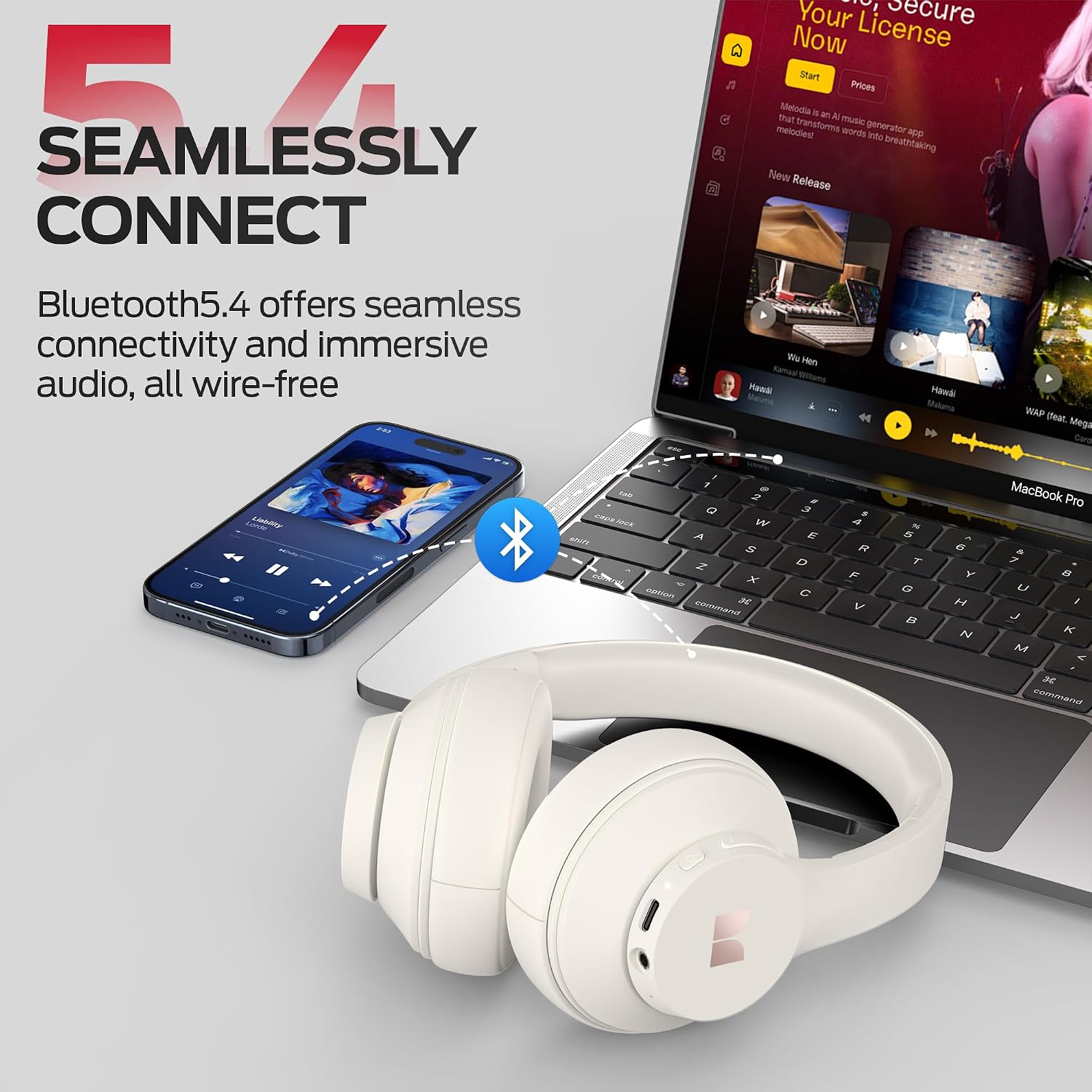 Thumbnail 6 de Monster Mission 100 Over-Ear Bluetooth Headphones, 40-Hour Playtime, Beige