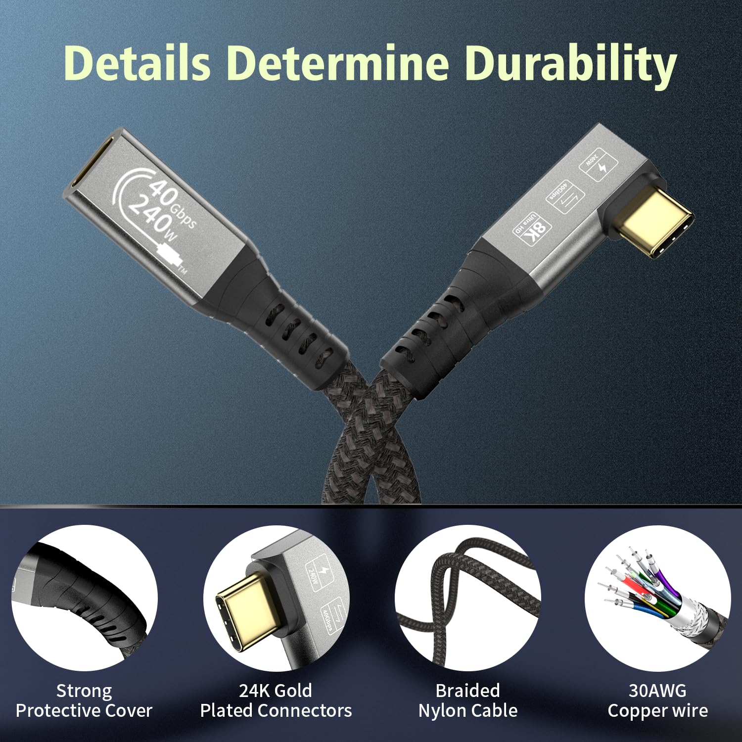 Thumbnail 4 de Cable Extensión USB 4 Thunderbolt 4 – Carga 240W, 40 Gbps ⚡