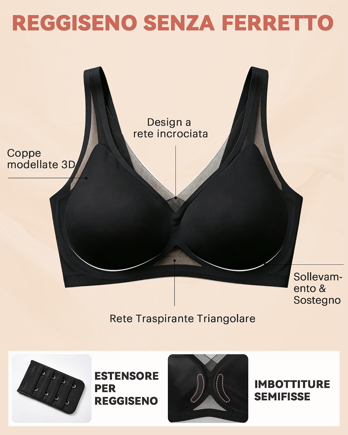 Thumbnail 2 de Bresdk Donna Reggiseno Senza Ferretto Senza Cuciture Comfort Push Up Quotidiano T Shirt