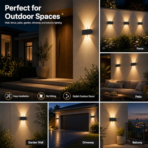 Detalle de Bigzom Solar Exterior Arriba y Abajo — Pack de 4 Lámparas Solares de Pared con 4 LEDs, IP65, Luz Multicolor