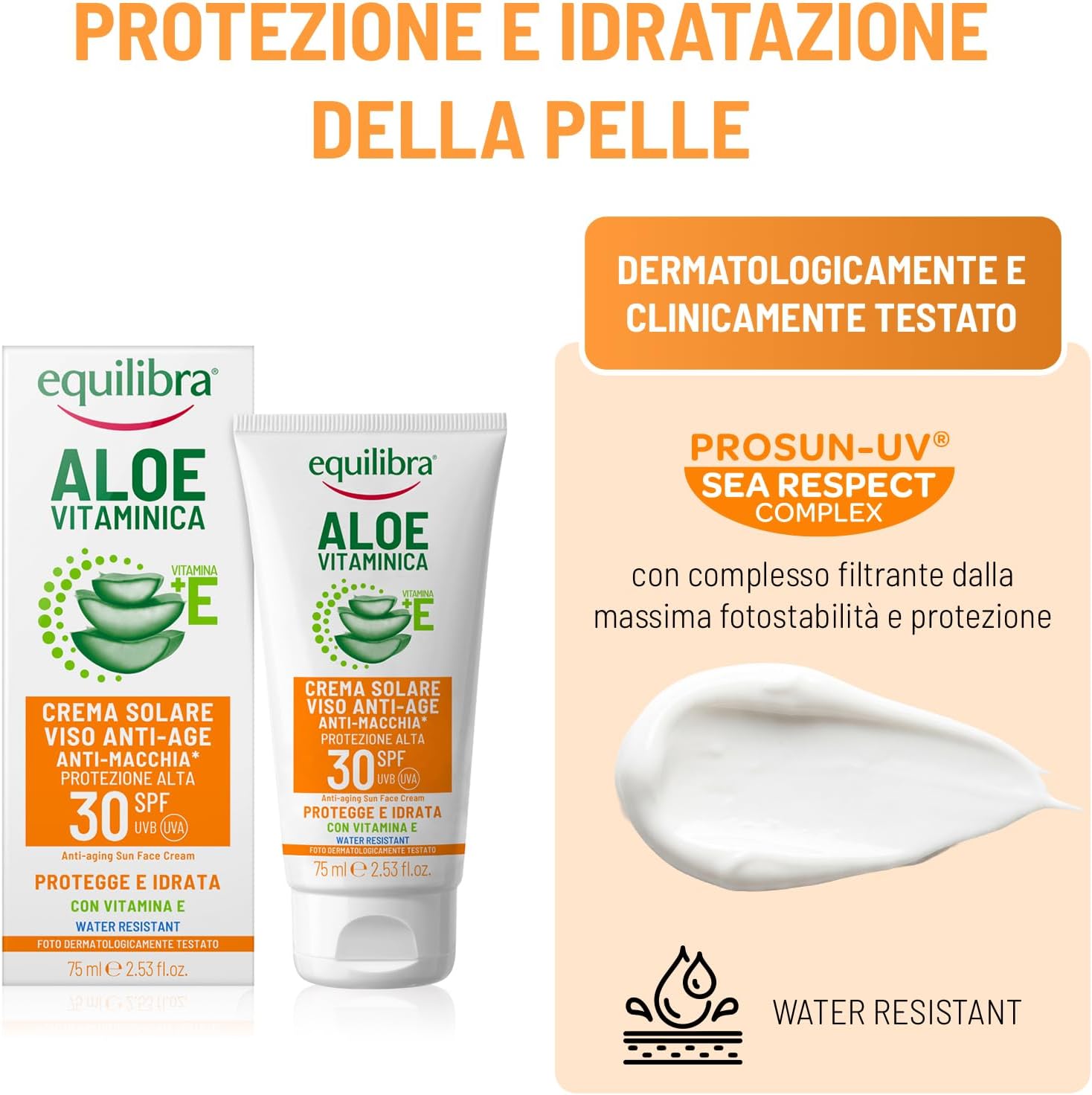 Detalle de Equilibra Crema Solare Viso SPF 30 75 ml – protezione anti-età e anti-macchie, senza profumo