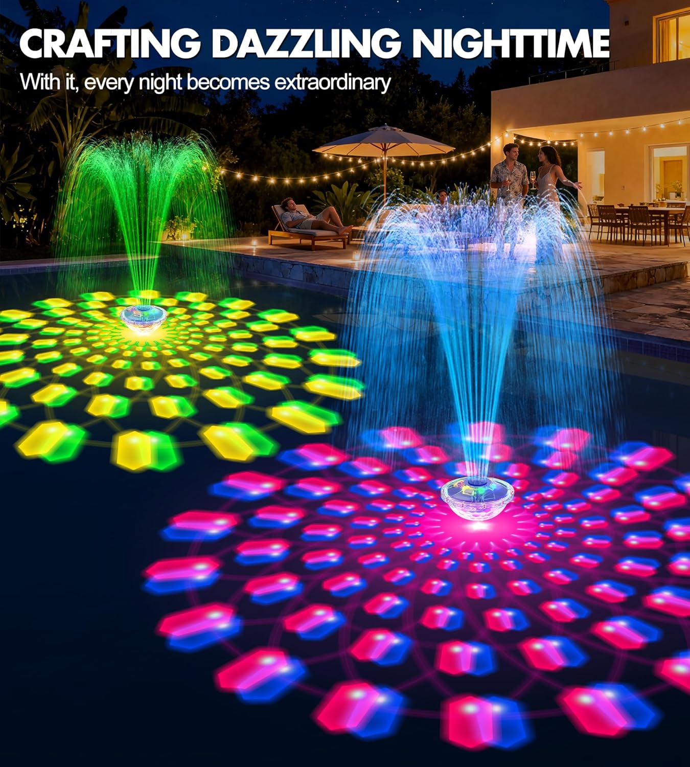 Thumbnail 6 de LanBlu Fontaine Flottantepour Piscine avec Spectacle Lumineux et Ancre – 8000 mAh, 130 cm de jet