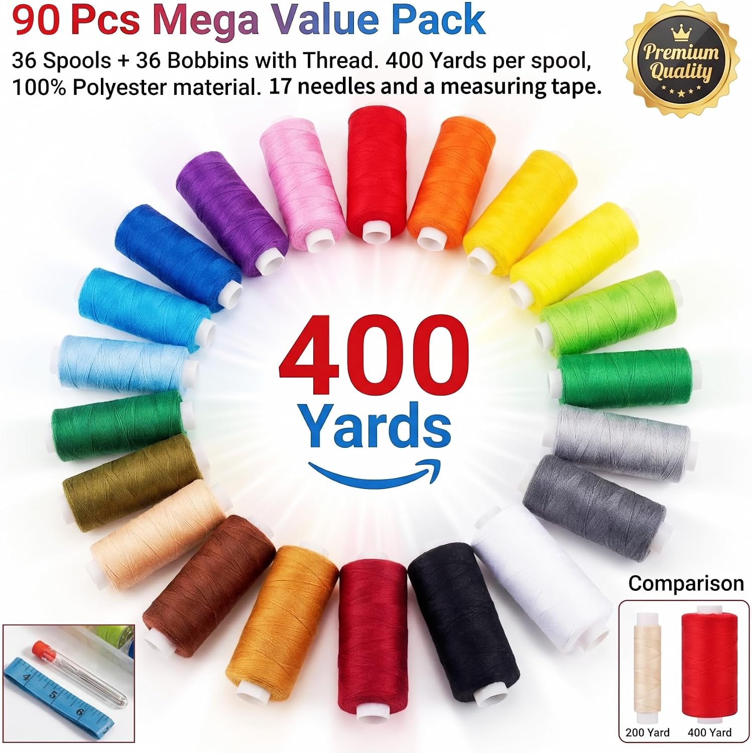 Thumbnail 3 de VIZOSHI Sewing Thread Kit, 36 Colors