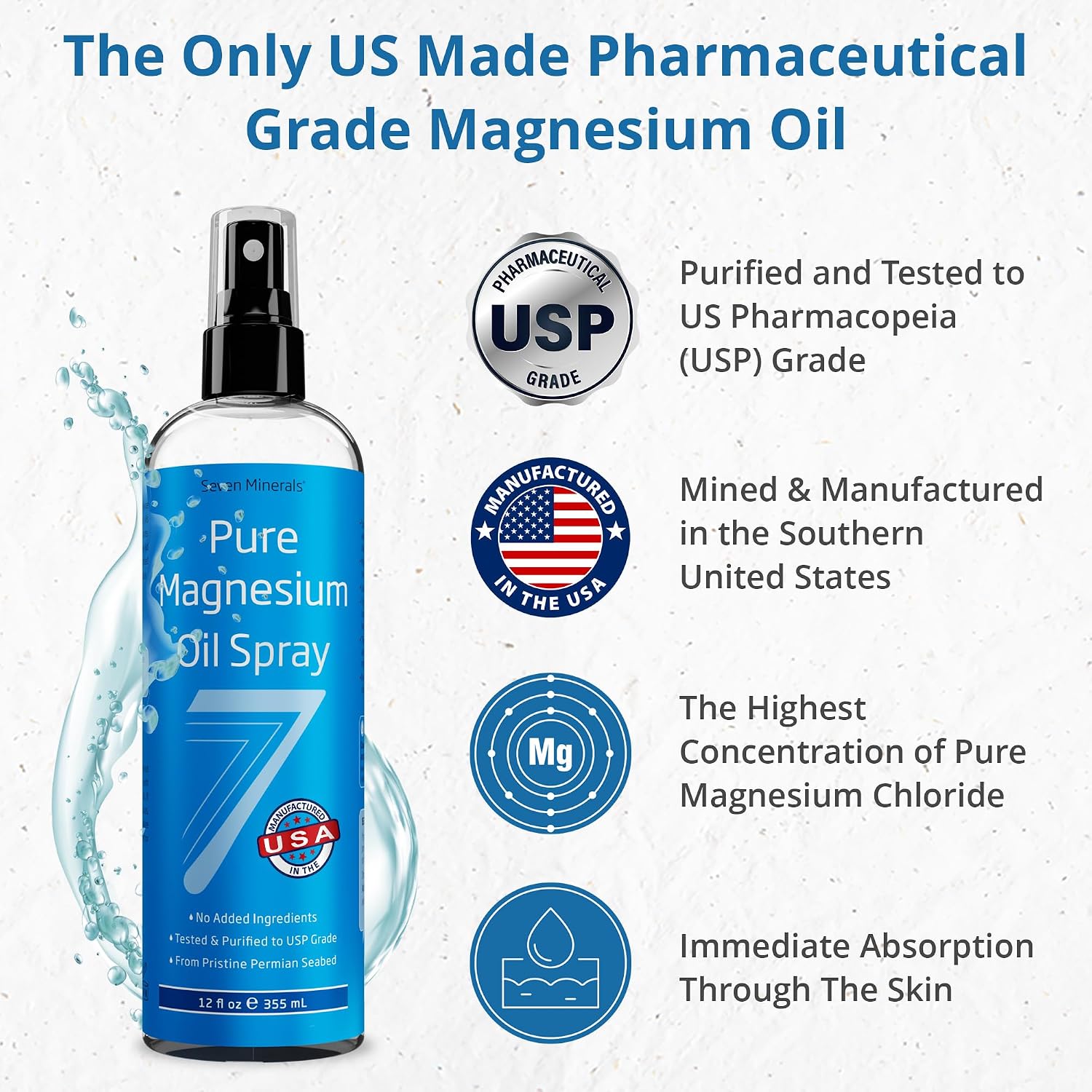 Detalle 2 de Seven Minerals Pure Magnesium Oil Spray (12oz) — USP Grade Extra Strength