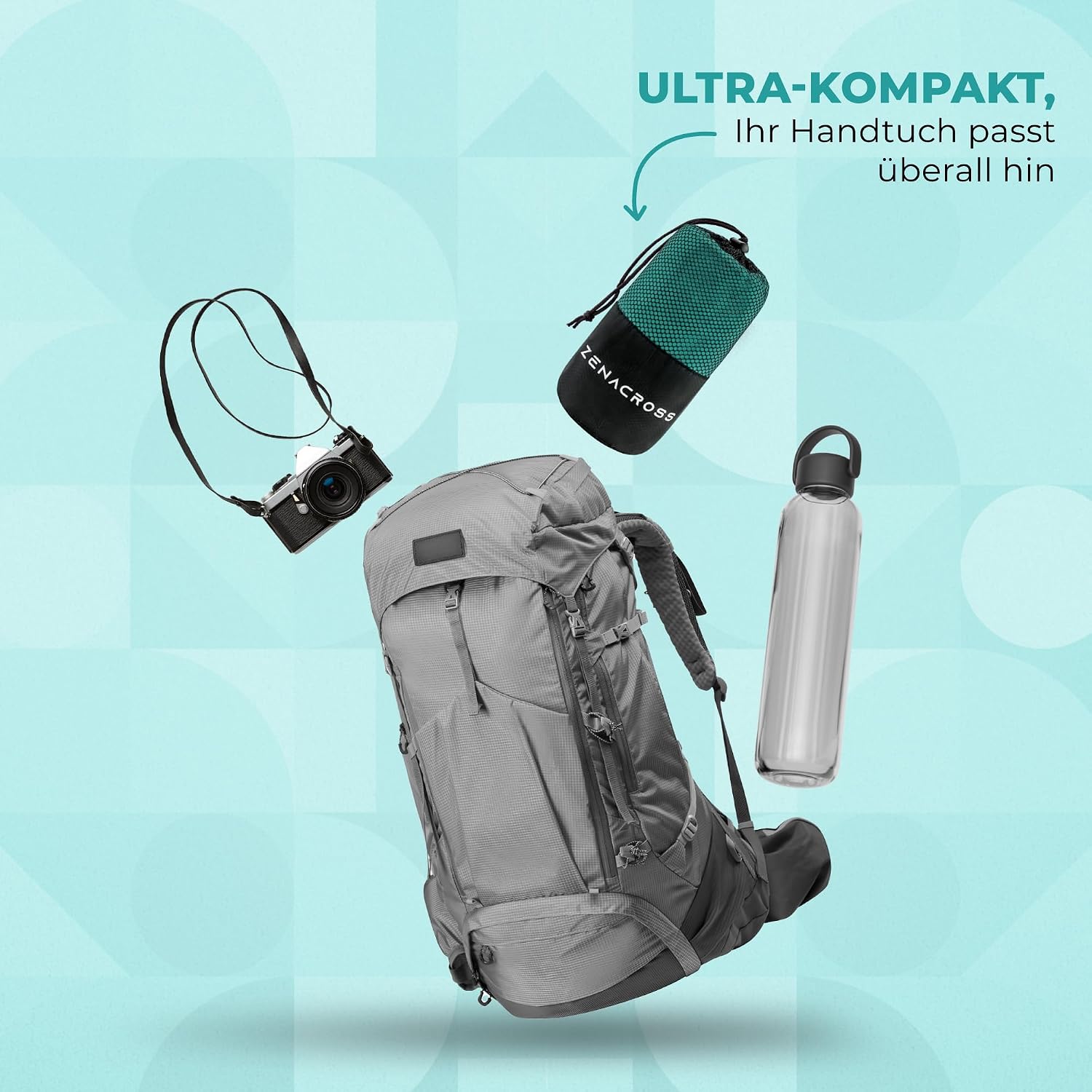 Detalle de ZENACROSS Mikrofaser Handtuch mit Transportbeutel – Schnelltrocknendes Fitness-Handtuch, Größe M 140 x 70 cm, Petrolgrün