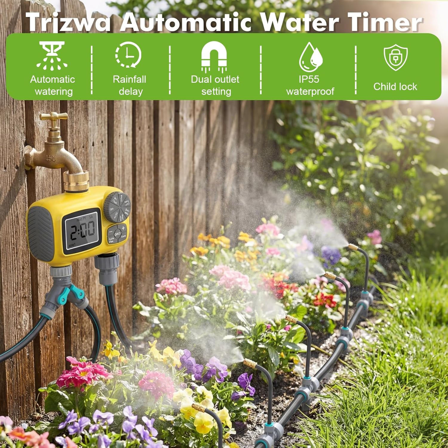 Thumbnail 1 de TRJZWA kit computerizzato per irrigazione a doppia uscita con timer automatico e gocciolatori