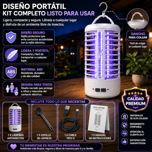 Thumbnail 6 de ZALEZ Lampara Antimosquitos Interior y Exterior con UV 365 nm y descarga eléctrica