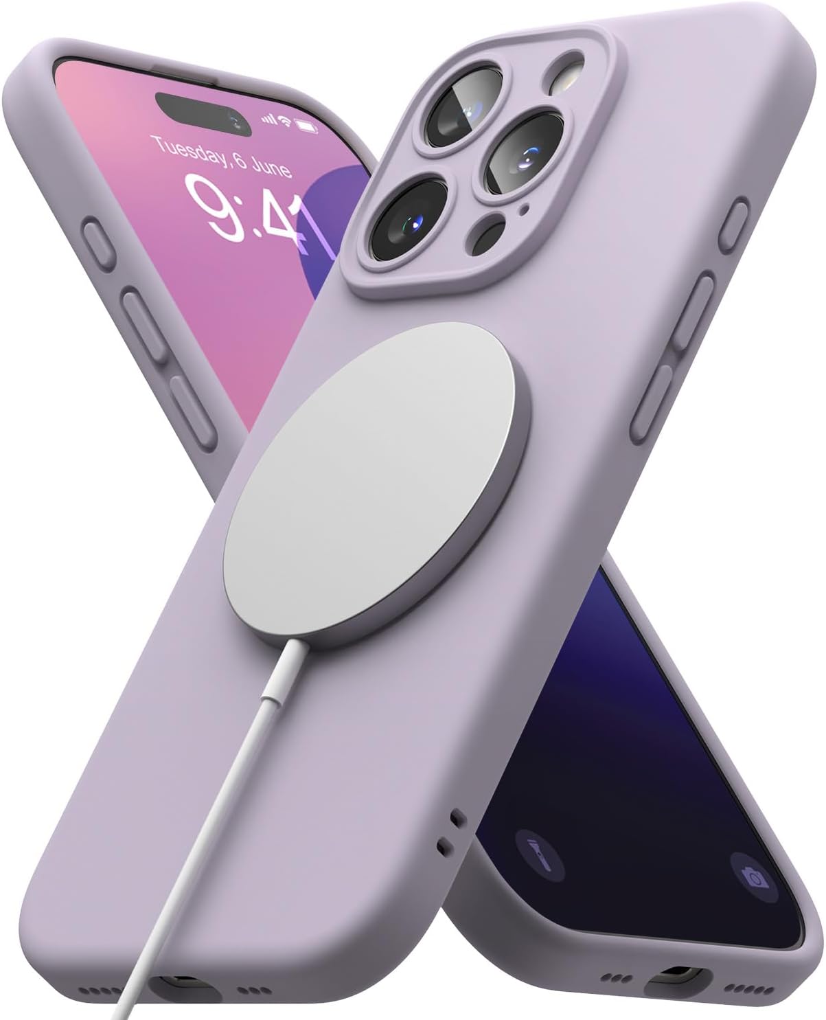Detalle de Ringke Silicone Magnetic Case for iPhone 16 Pro (Light Purple) – MagSafe Compatible