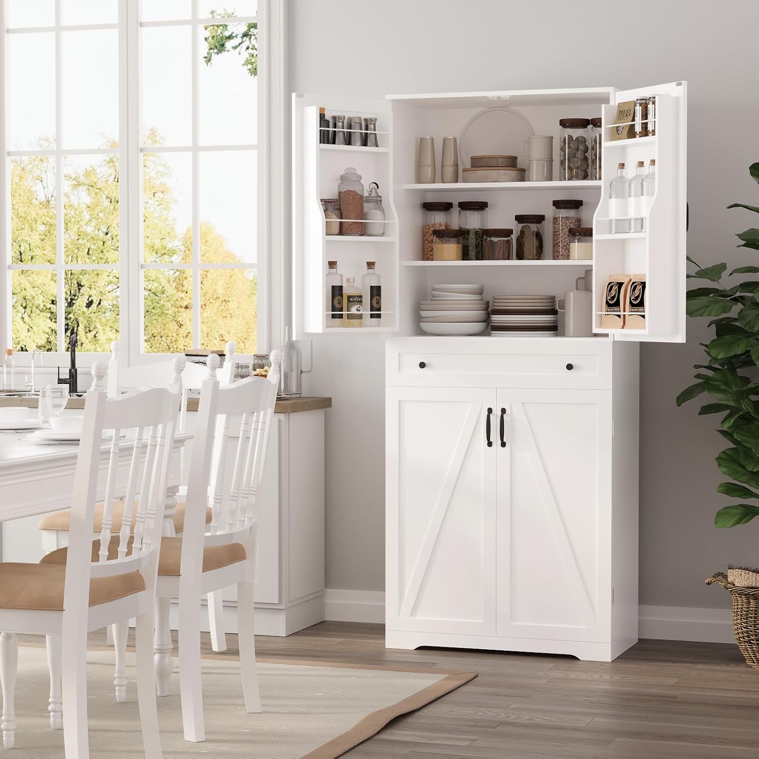 Detalle de Vowner vaisselier buffet blanc avec tiroir