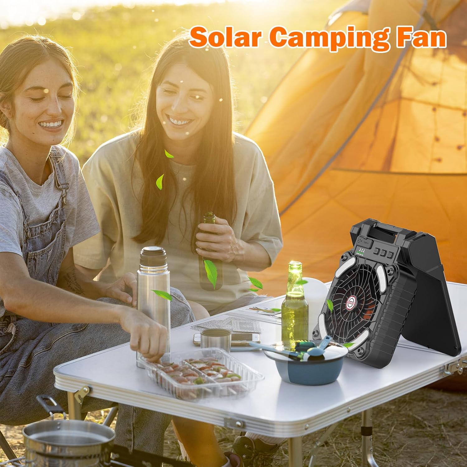 Thumbnail 6 de iYeHo Ventilatore da campeggio a energia solare con lanterna e batteria ricaricabile da 10.400 mAh