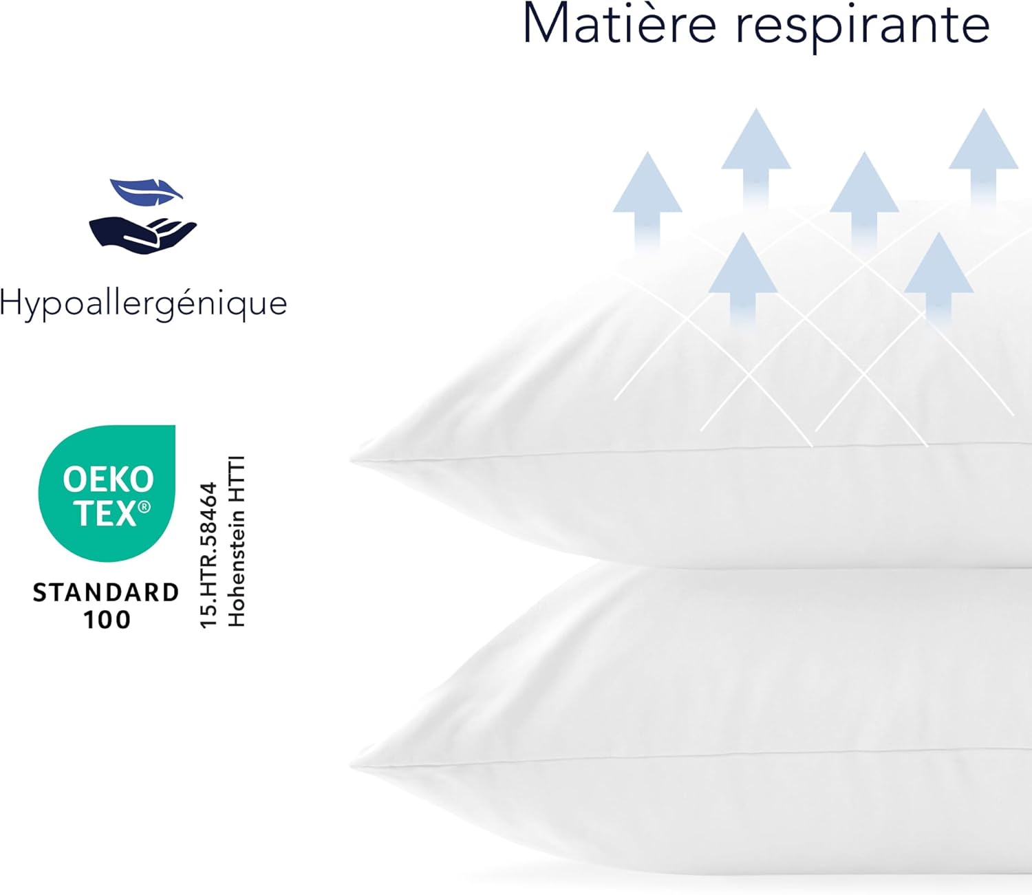 Thumbnail 2 de Dreamzie Taie Oreiller 60x60 cm (lot de 2) en coton jersey 100% – Blanc