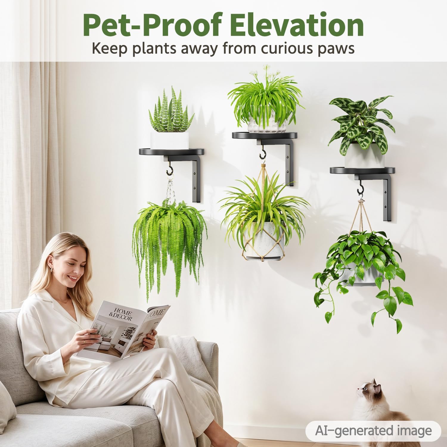 Thumbnail 6 de LASZOLA Plant Hanger Holder, 3-Piece Black Metal Wall-Mounted Set with Hooks
