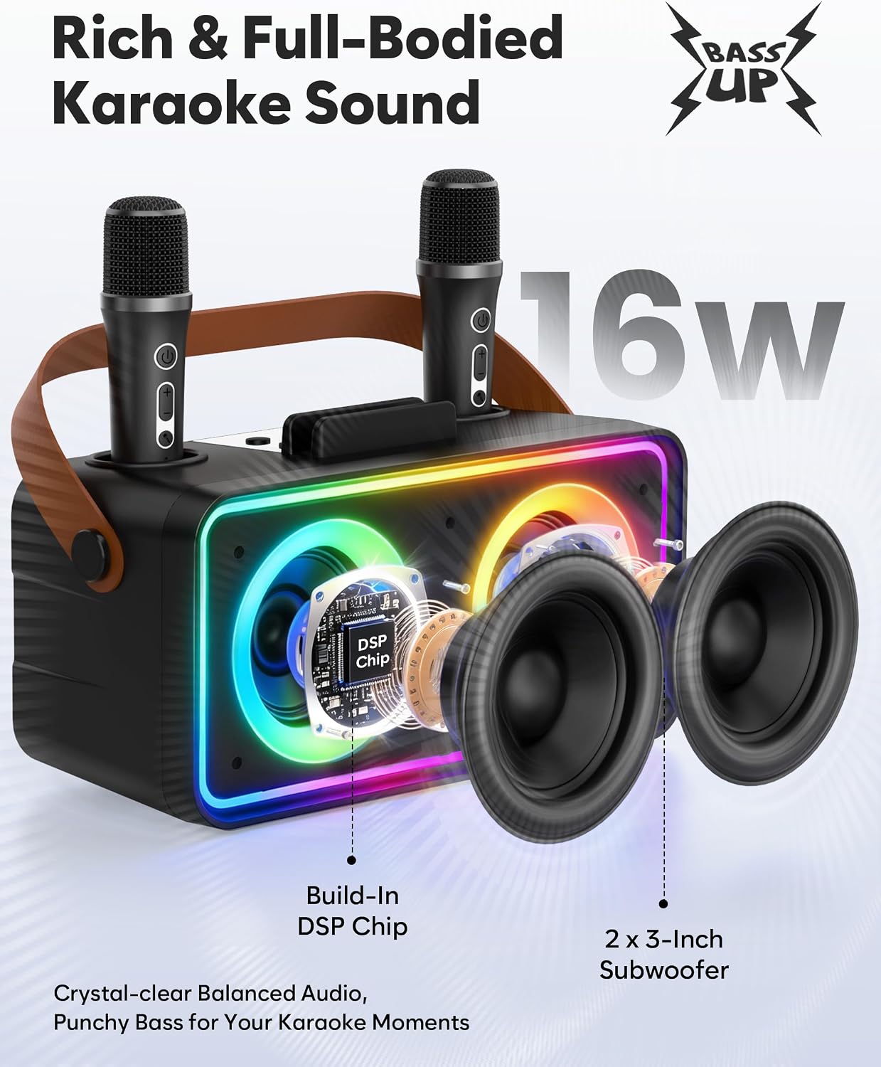 Detalle 2 de ultramic K36 Portable Karaoke Machine with Bluetooth 5.3 and Two Wireless Mics