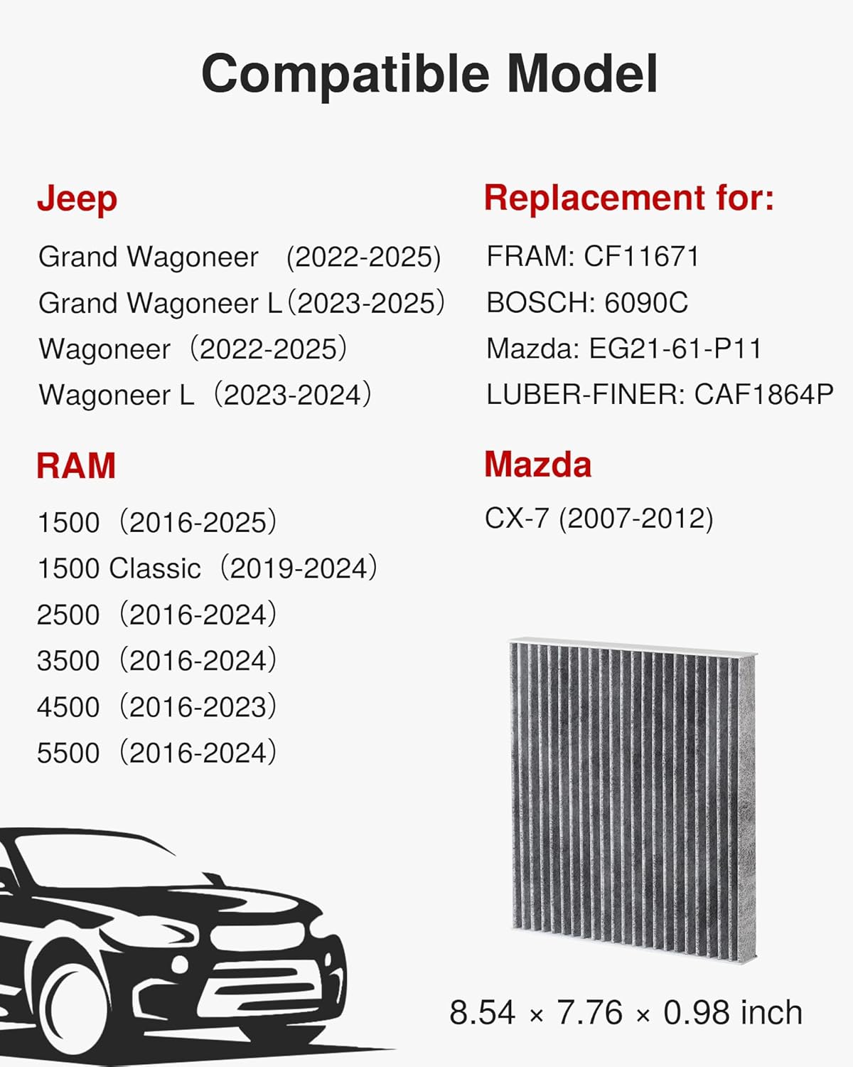 Thumbnail 1 de Puroma Activated Carbon Cabin Air Filter (CF11671 / CAF1864P) for Jeep, Mazda, and RAM — Clean Air, Quieter Cabin