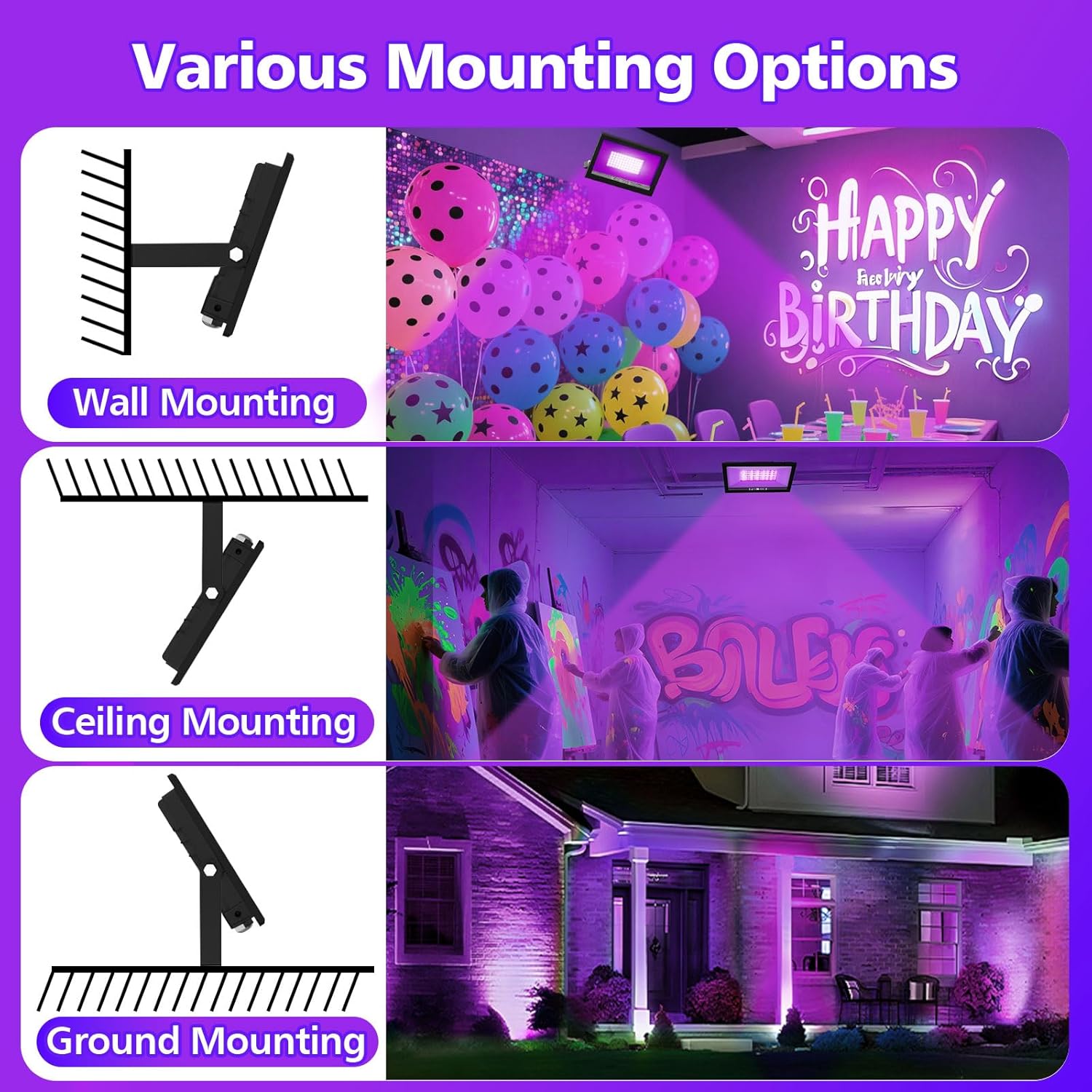 Detalle 2 de T-SUN 100W LED Black Light Flood Light for Glow Parties