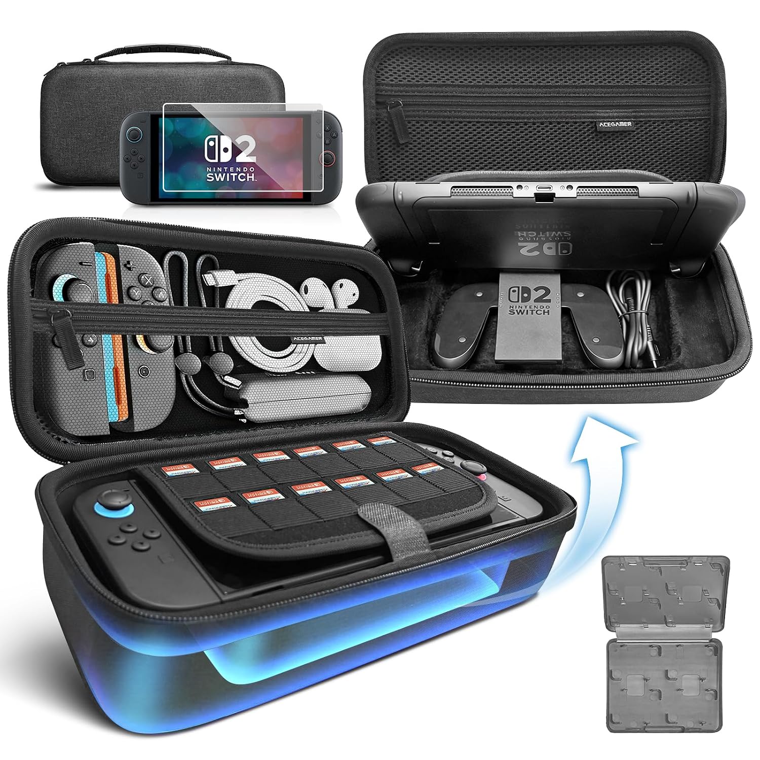 Detalle de AceGamer SW2 case Switch 2 Carrying Case, Hard Shell, 20-Card Storage