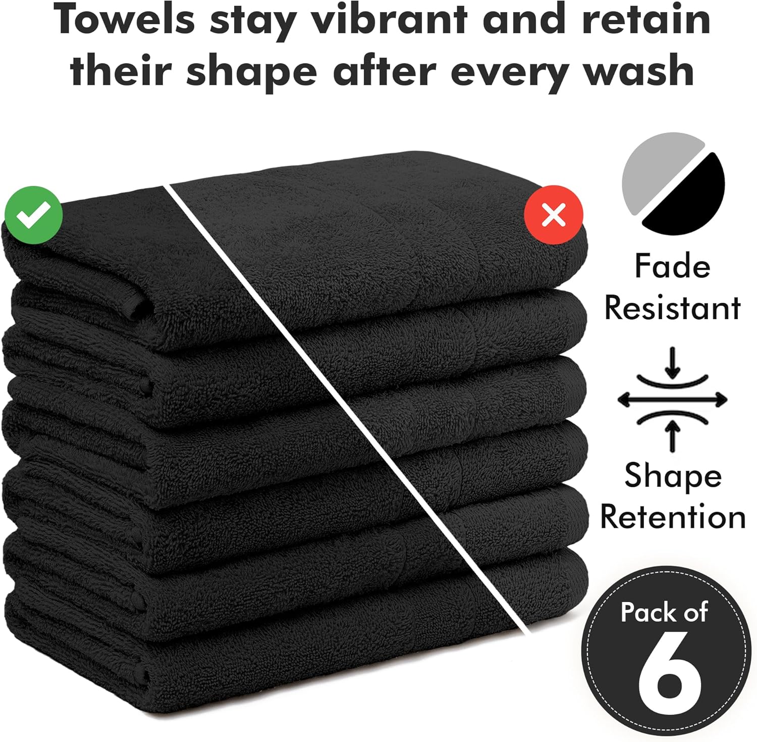 Thumbnail 3 de Novo Home Hand Towels for Bathroom – 100% Cotton, Pack of 6 (50x85cm) in Black