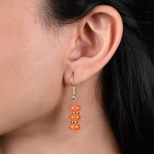 Detalle de GEMPires Natural Gemstone Rondelle Bead Earrings for Women, Unakite – 8mm Lightweight Handmade Drops