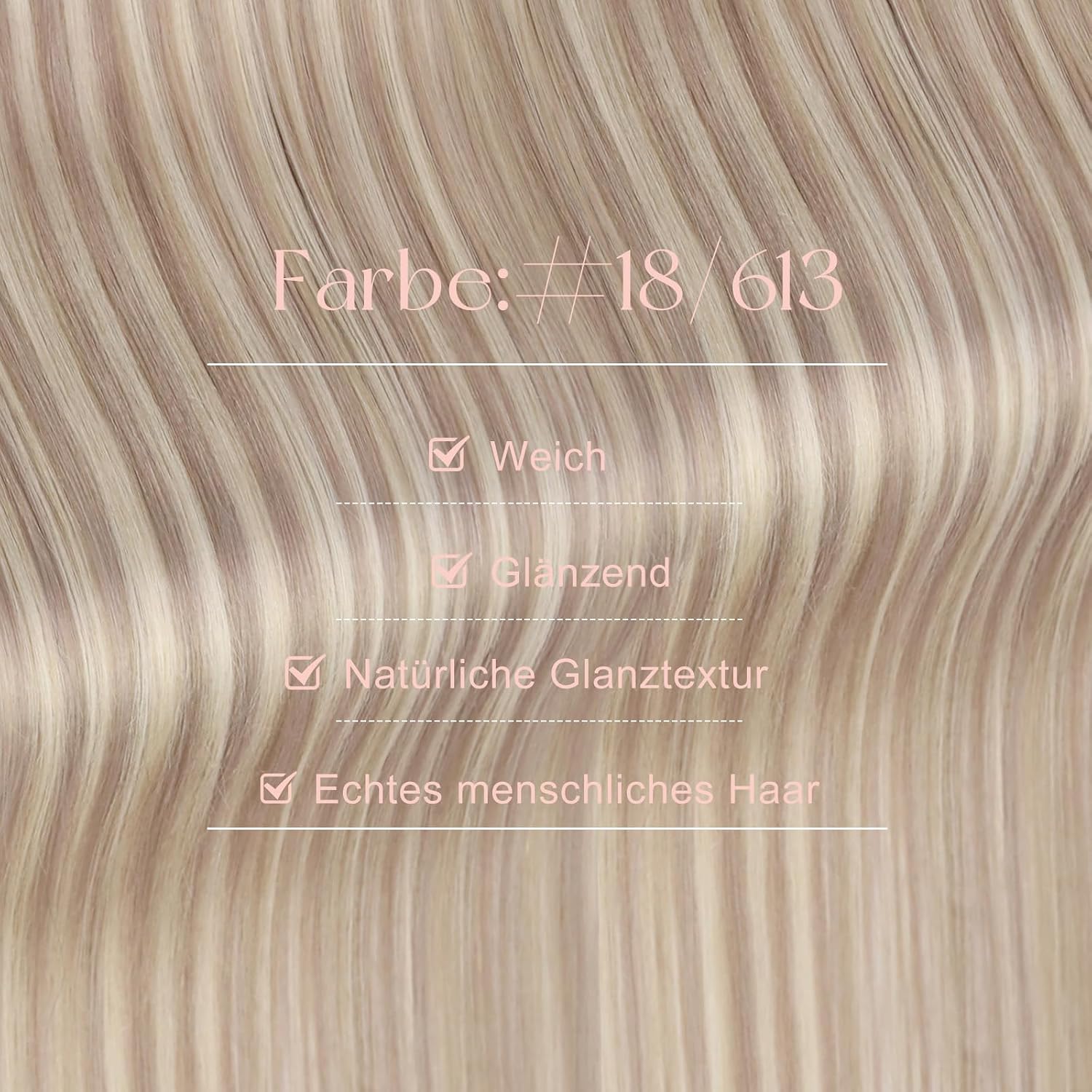Detalle 2 de Easyouth Tape Extensions Echthaar Blond – Haarverlängerung Aschblond Highlight #P18/613, 20 Stk, 45 cm