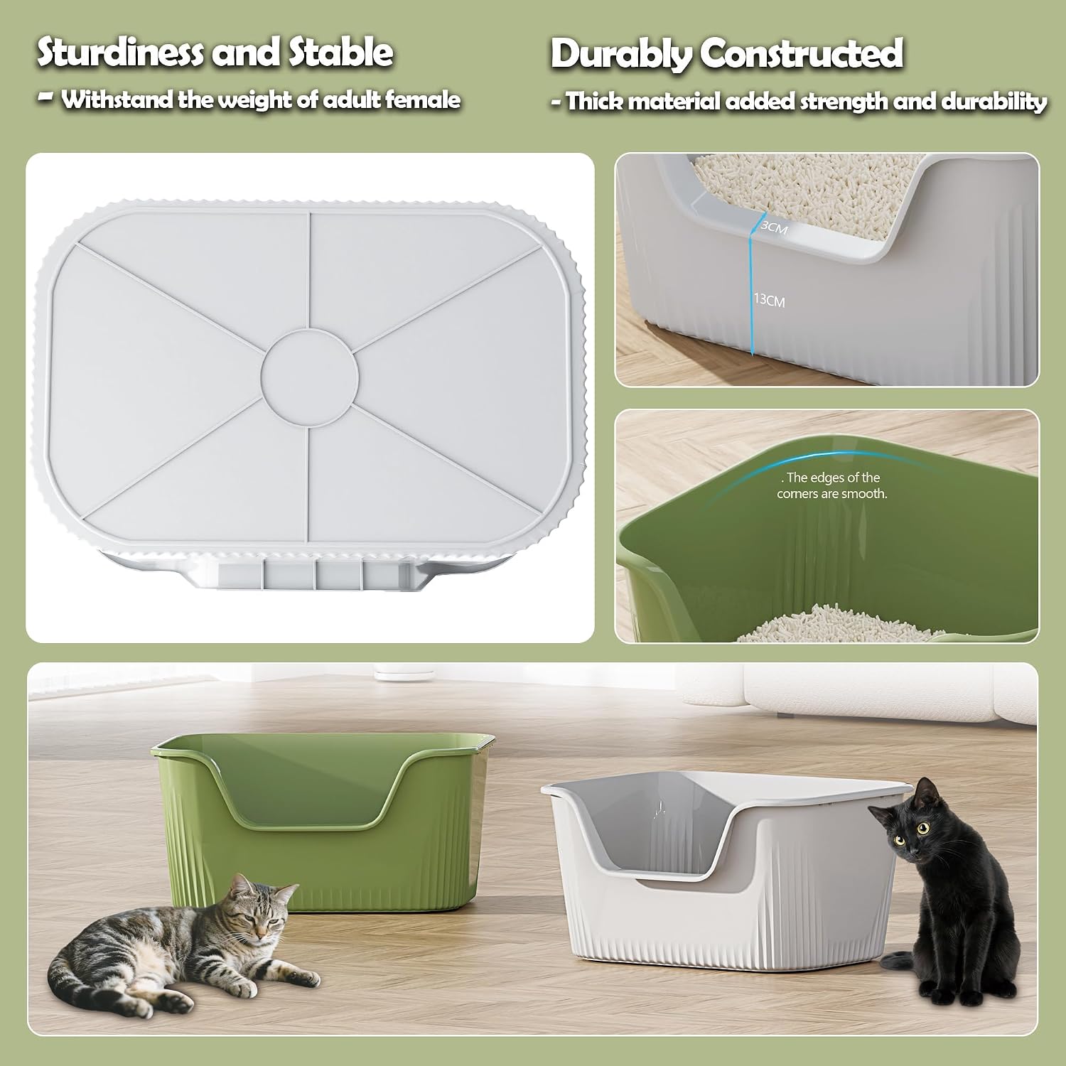 Thumbnail 6 de Vealind Cat Litter Tray High Sided with Side Entry (2 Pack) with Scoop – Deep, Anti-splash kitten litter box