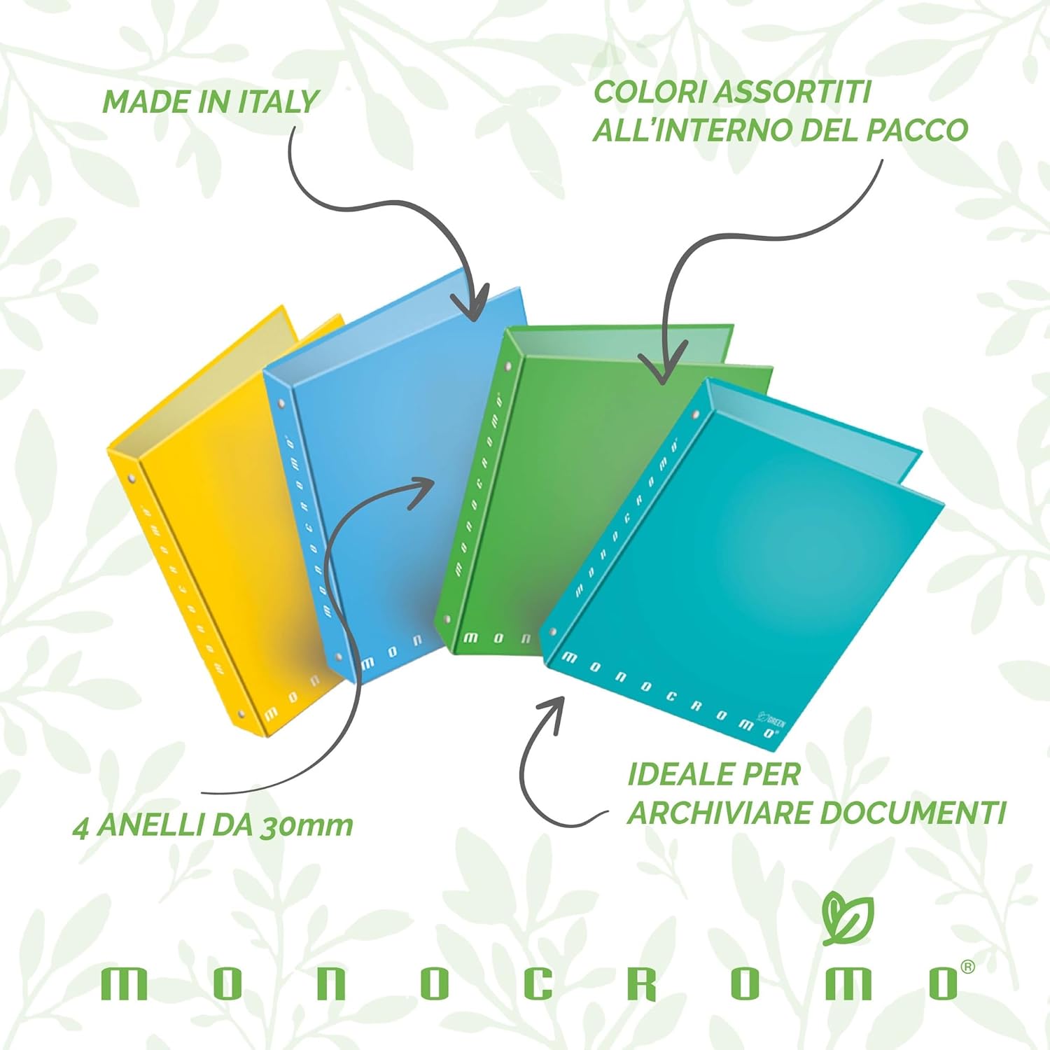 Thumbnail 2 de Pigna MONOCROMO GREEN Raccoglitore con anelli f.to A4 (27x32 cm) - 5 pezzi
