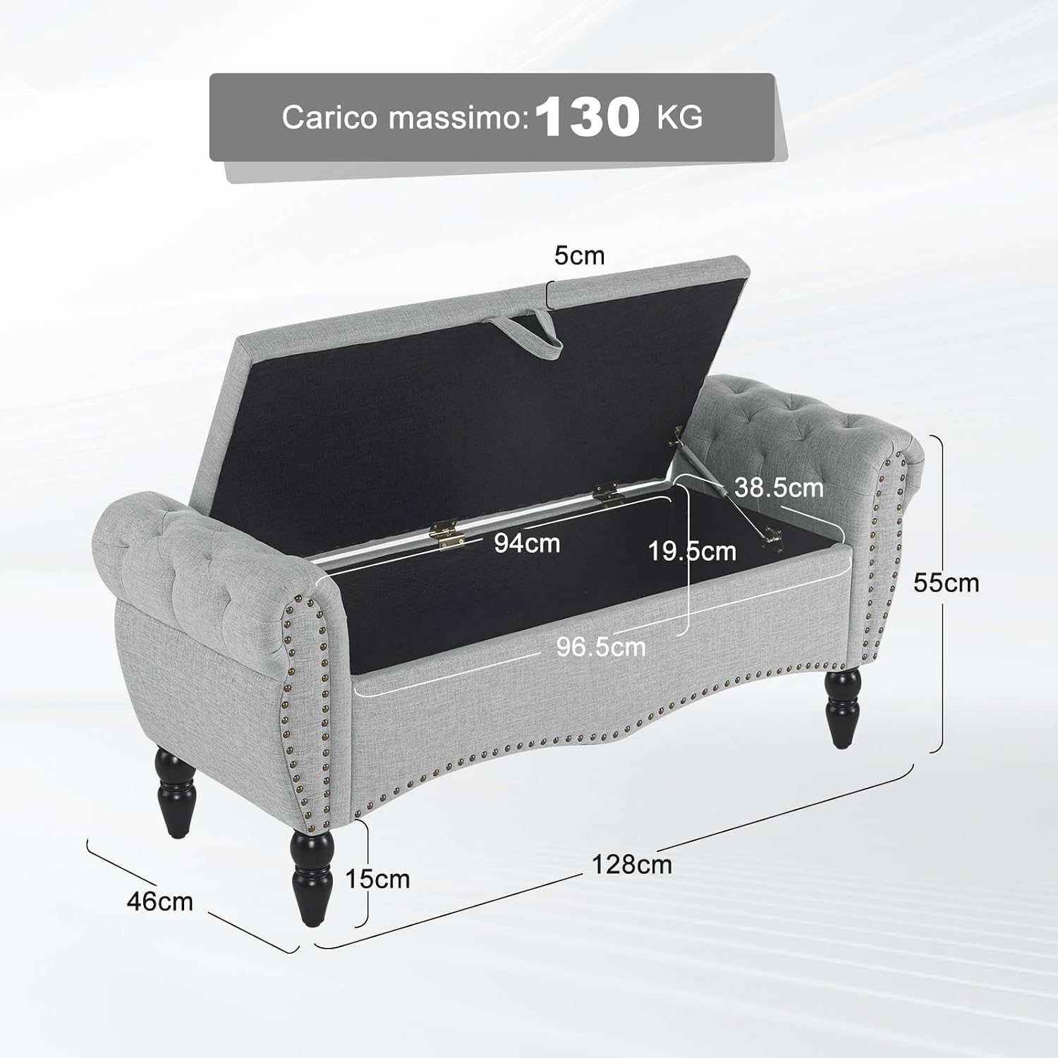 Thumbnail 1 de Ckaff Panca Fondo Letto 130 cm: cassapanca contenitore con pouf e poggiapiedi in stile moderno