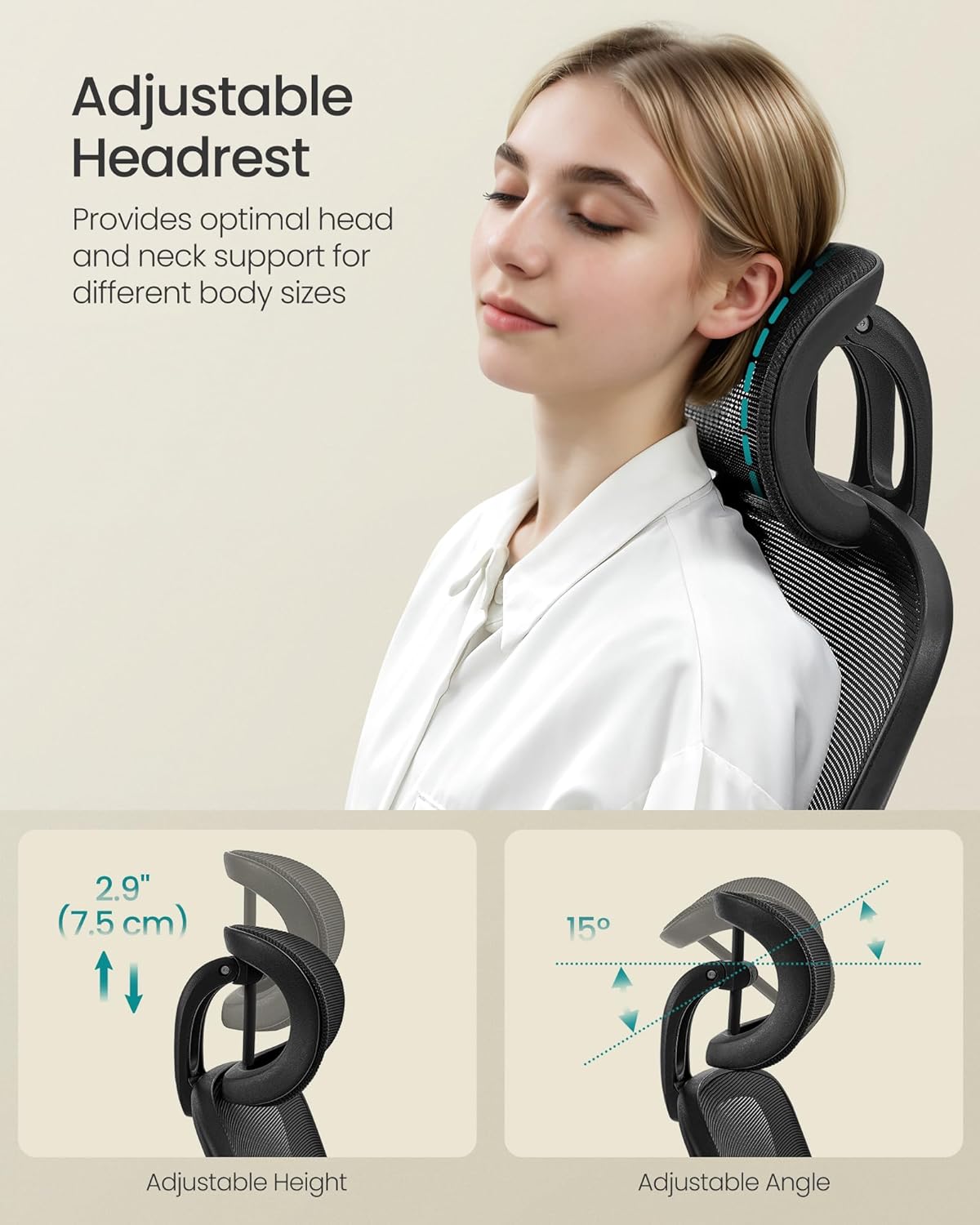 Thumbnail 4 de SONGMICS Office Mesh Chair (OBN047B02) with Lumbar & Head Support